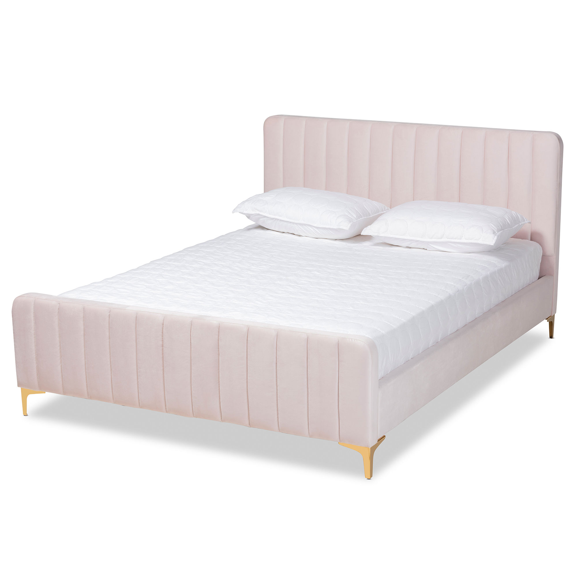 Baxton Studio Nami Light Pink Velvet Gold Finished Queen Size Platform Bed