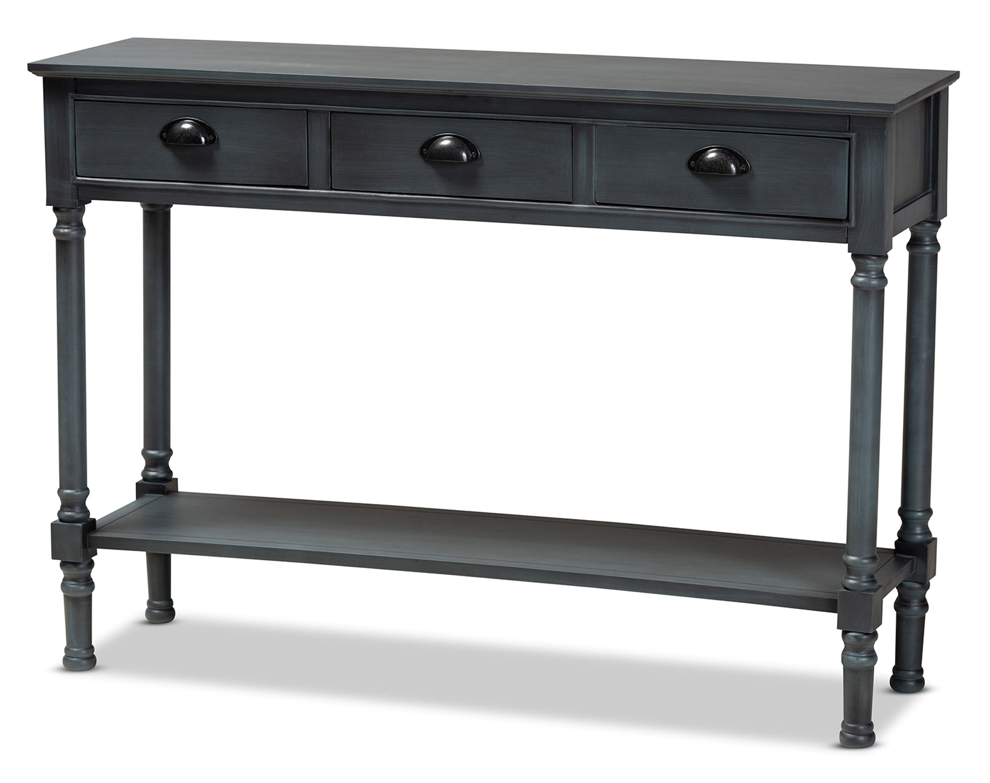 Baxton Studio Garvey Dark Blue Gray 3 Drawer Entryway Console Table