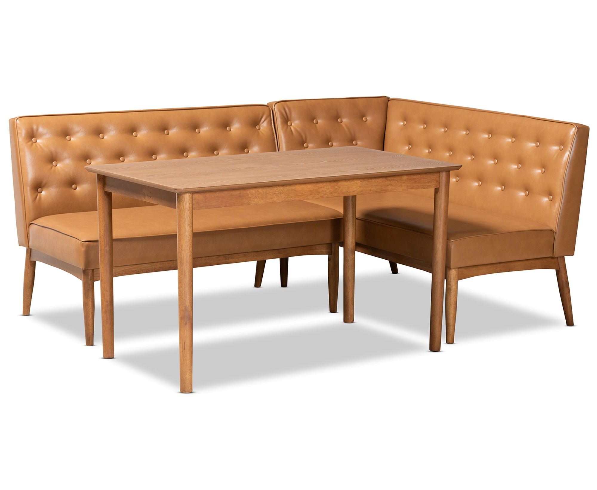 Baxton Studio Riordan Tan Walnut Brown Wood 3pc Dining Nook Set