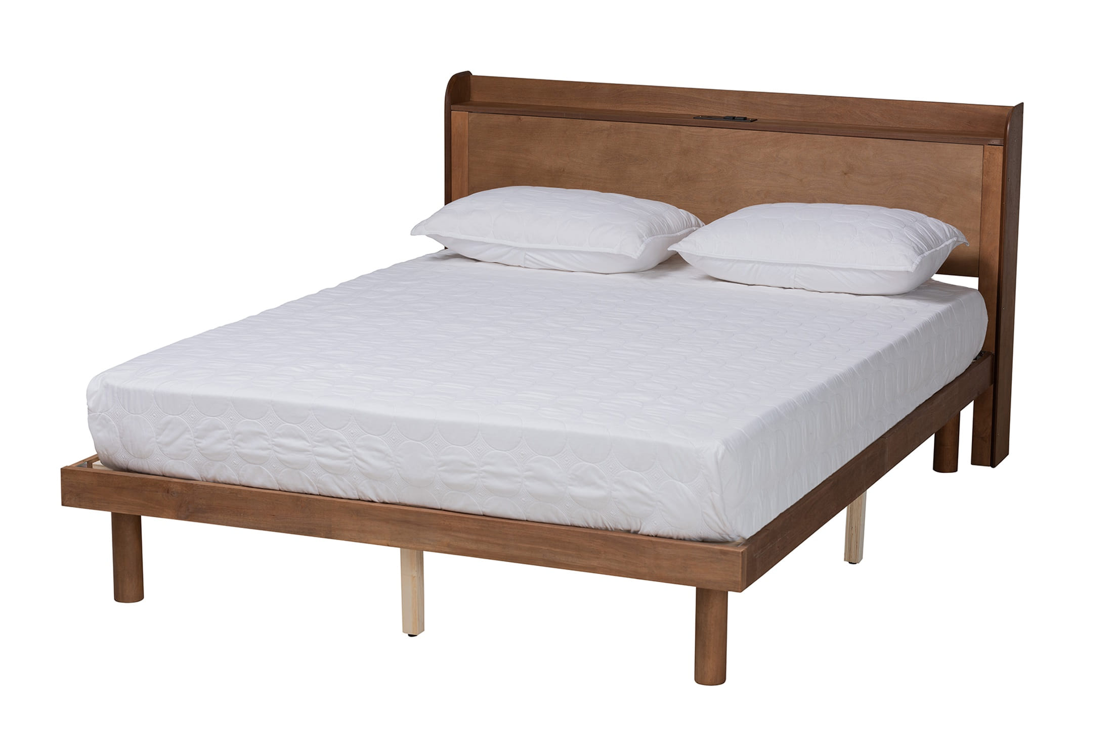 Baxton Studio Decker Walnut Brown Full Platform Bed with Charging Station