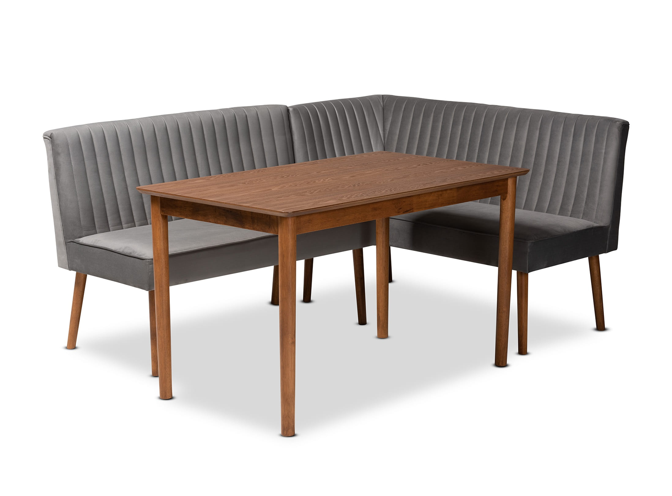 Baxton Studio Alvis Grey Walnut Brown 3pc Dining Nook Set