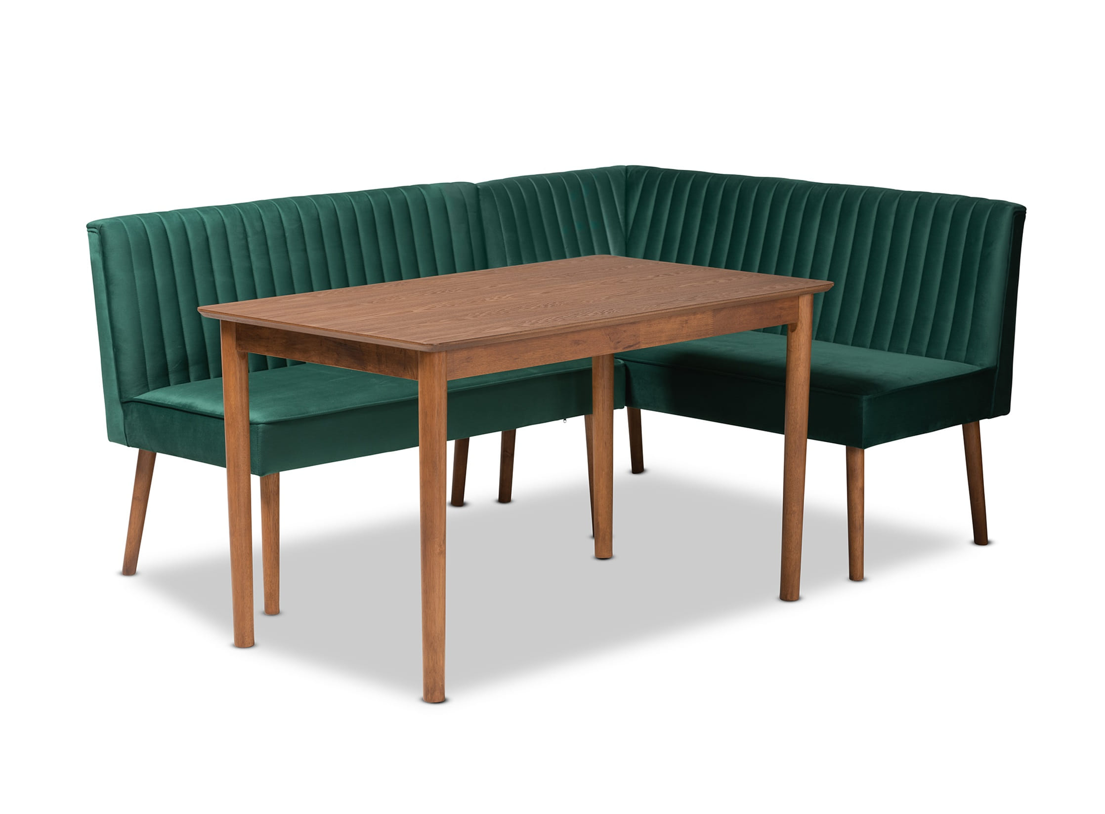Baxton Studio Alvis Emerald Green Walnut Brown 3pc Dining Nook Set