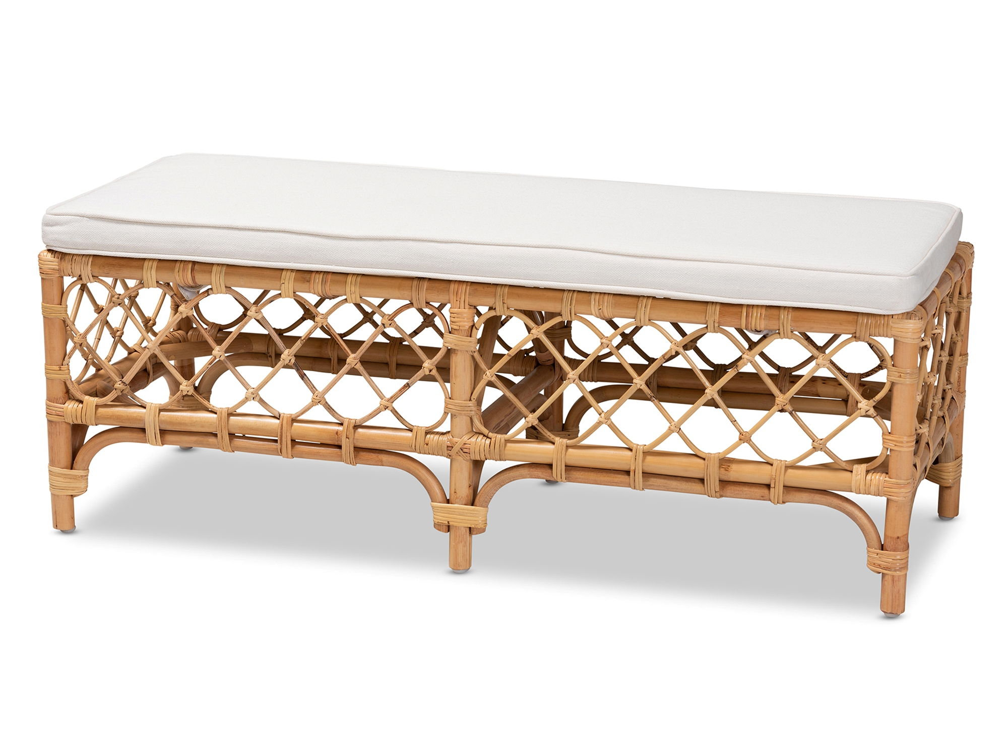 Baxton Studio Bali Pari Orchard White Fabric Bench