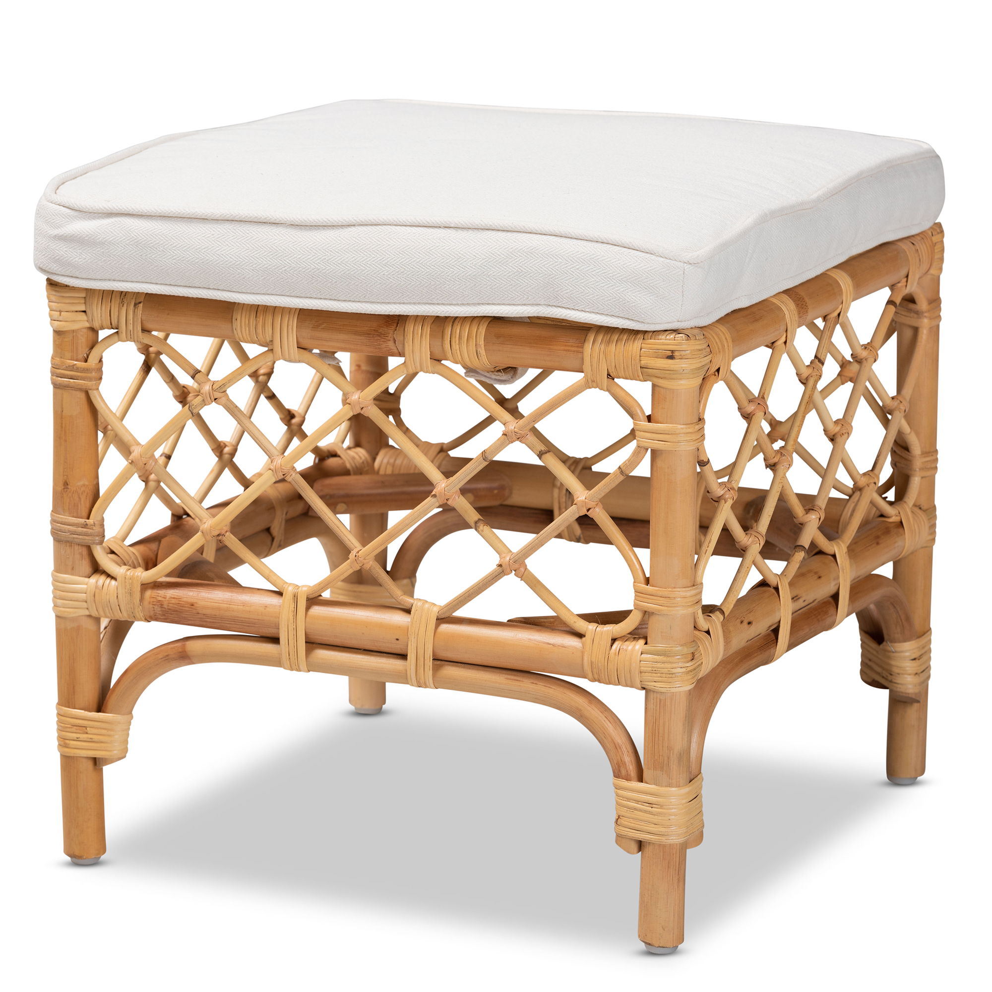 Baxton Studio Bali Pari Orchard White Fabric Ottoman