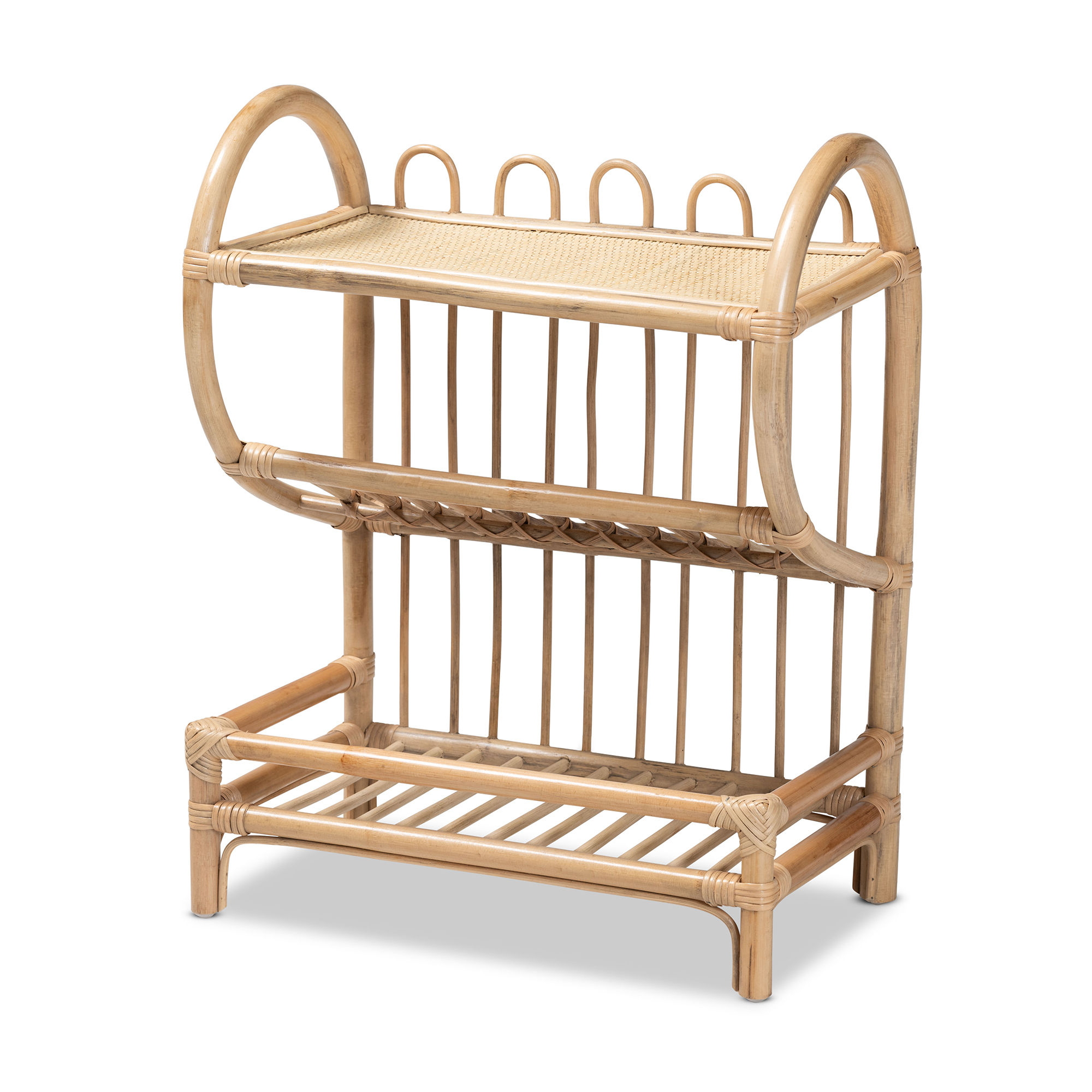 Baxton Studio Bali Pari Liora Natural Brown Rattan 3 Tier Display Shelf