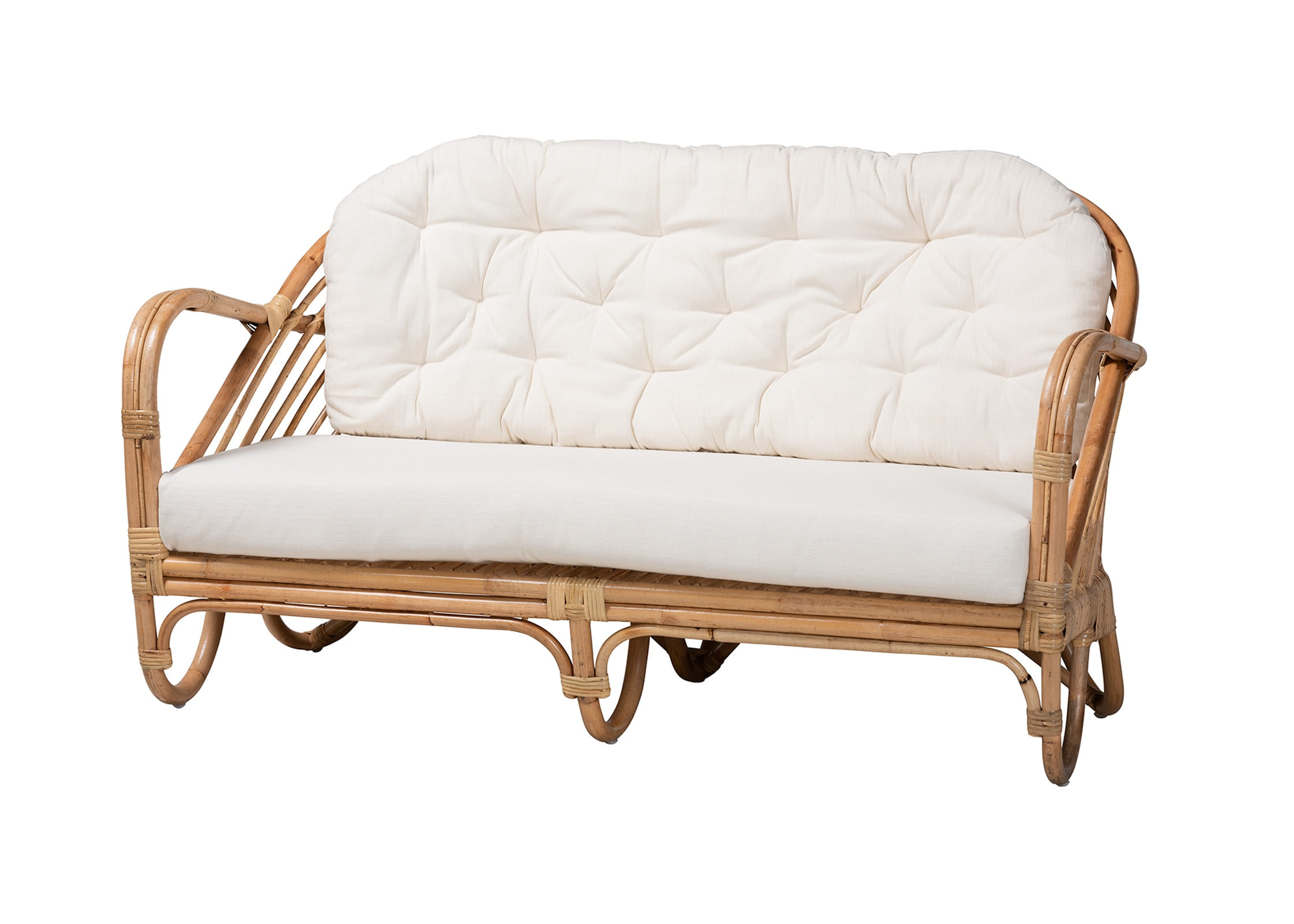 Baxton Studio Bali Pari Aliane White Natural Brown Loveseat