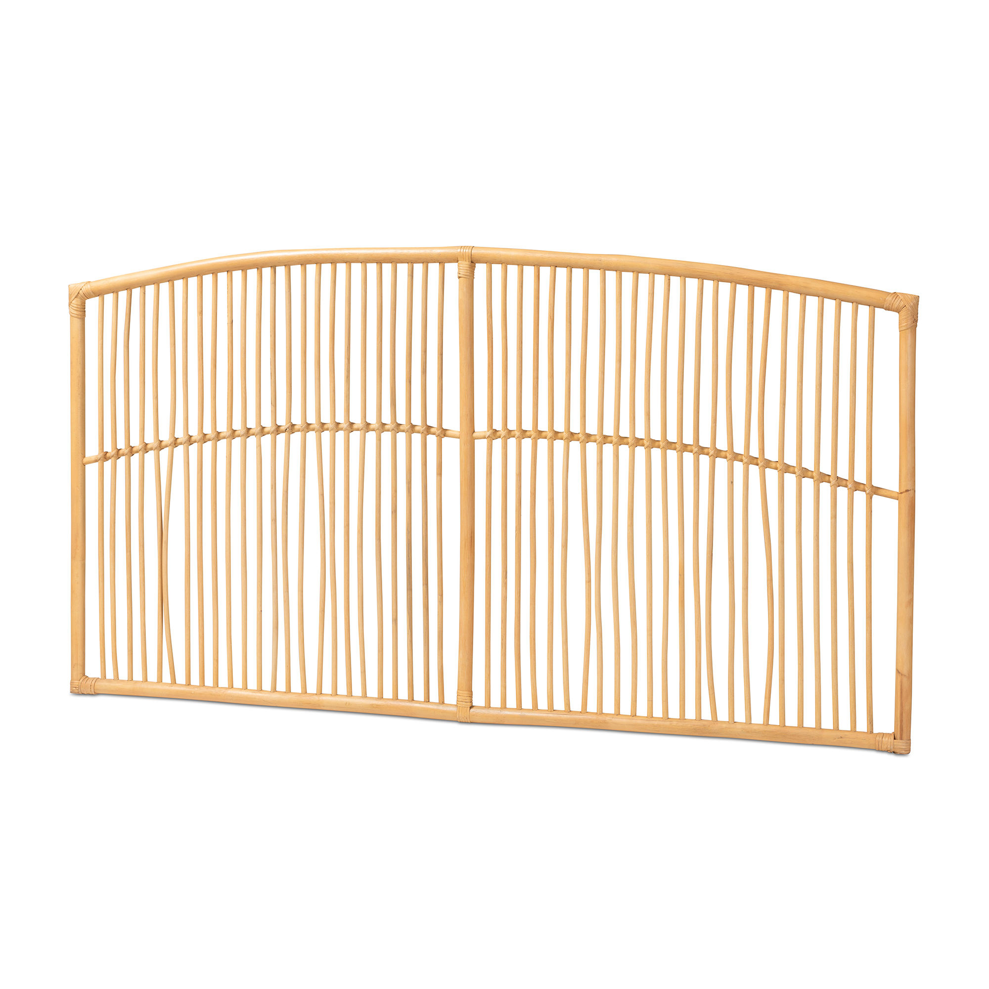 Baxton Studio Bali Pari Malvina Natural Brown Rattan Queen Wall Mount Headb...