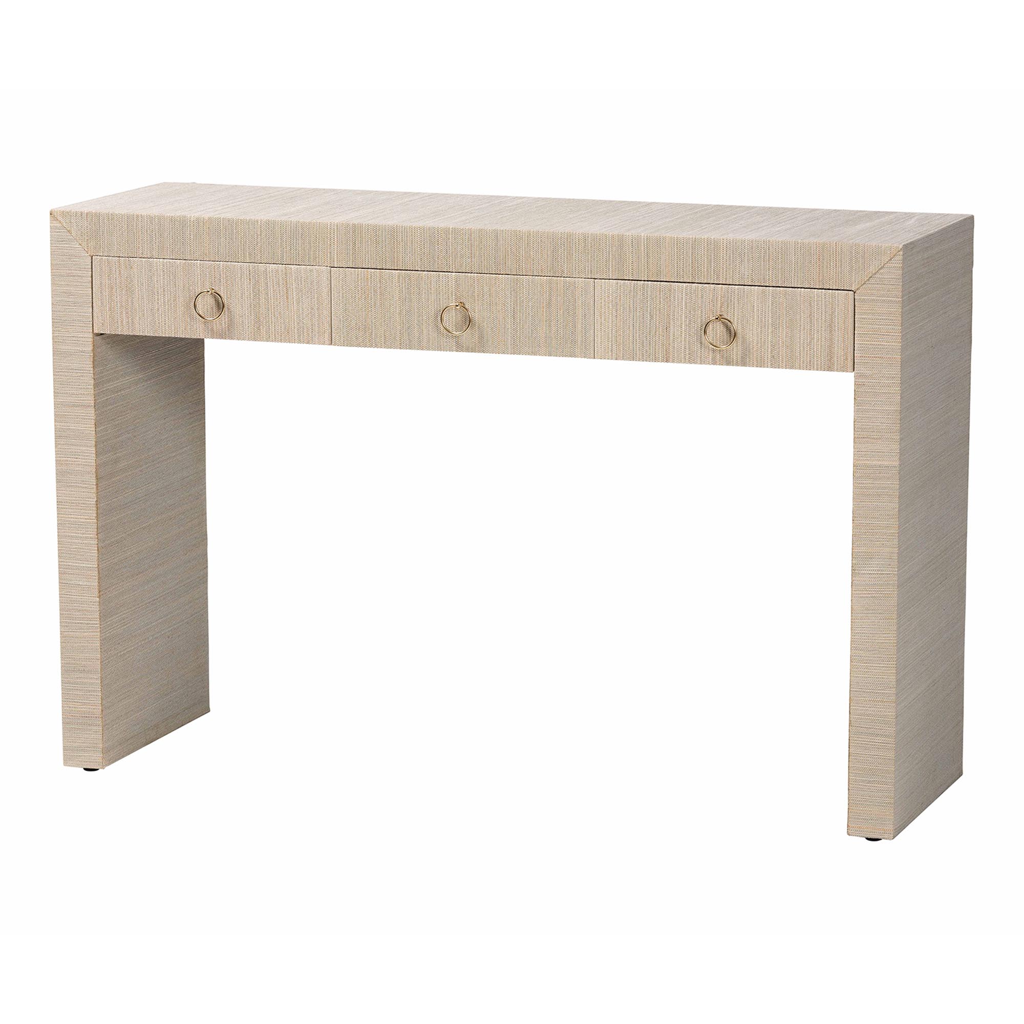 Baxton Studio Bali Pari Cielo Natural Gold 3 Drawer Console Table