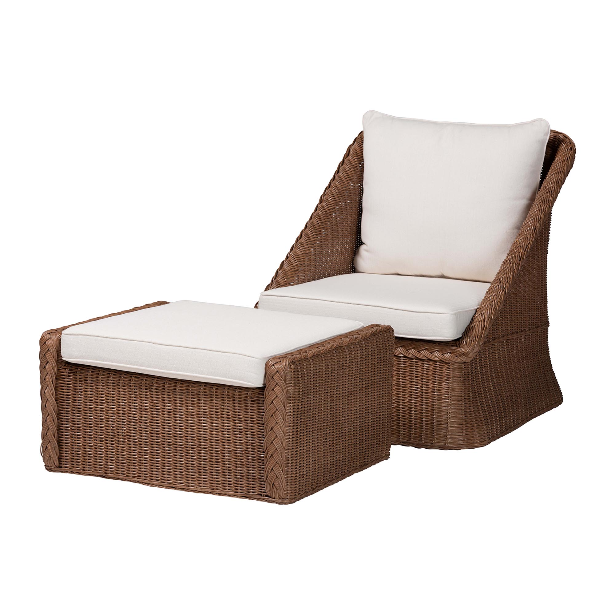 Baxton Studio Bali Pari Derris Peanut Brown 2pc Arm Chair and Footstool Set