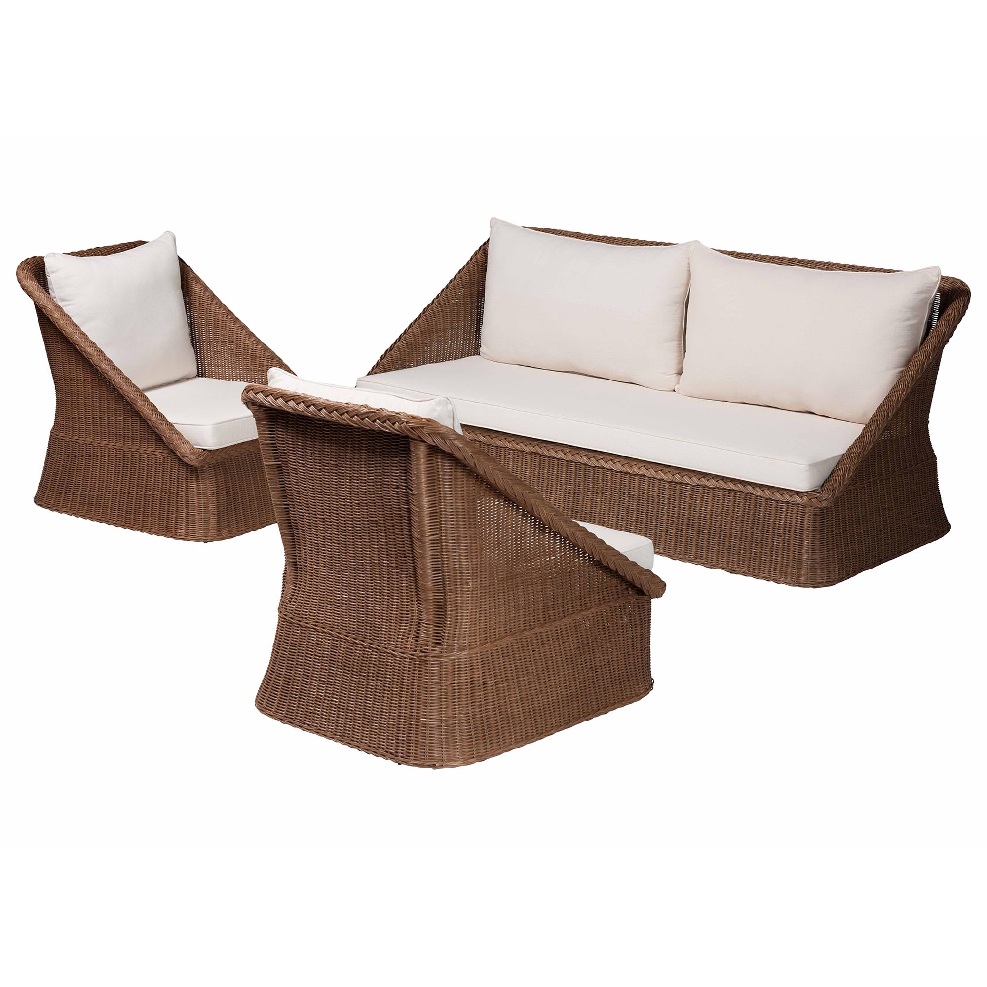 Baxton Studio Bali Pari Derris Peanut Brown 3pc Living Room Set