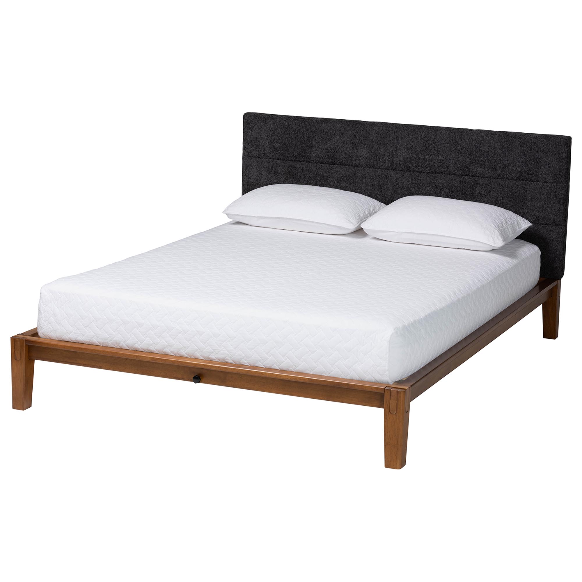 Baxton Studio Mariette Walnut Brown Dark Grey Fabric Queen Bed