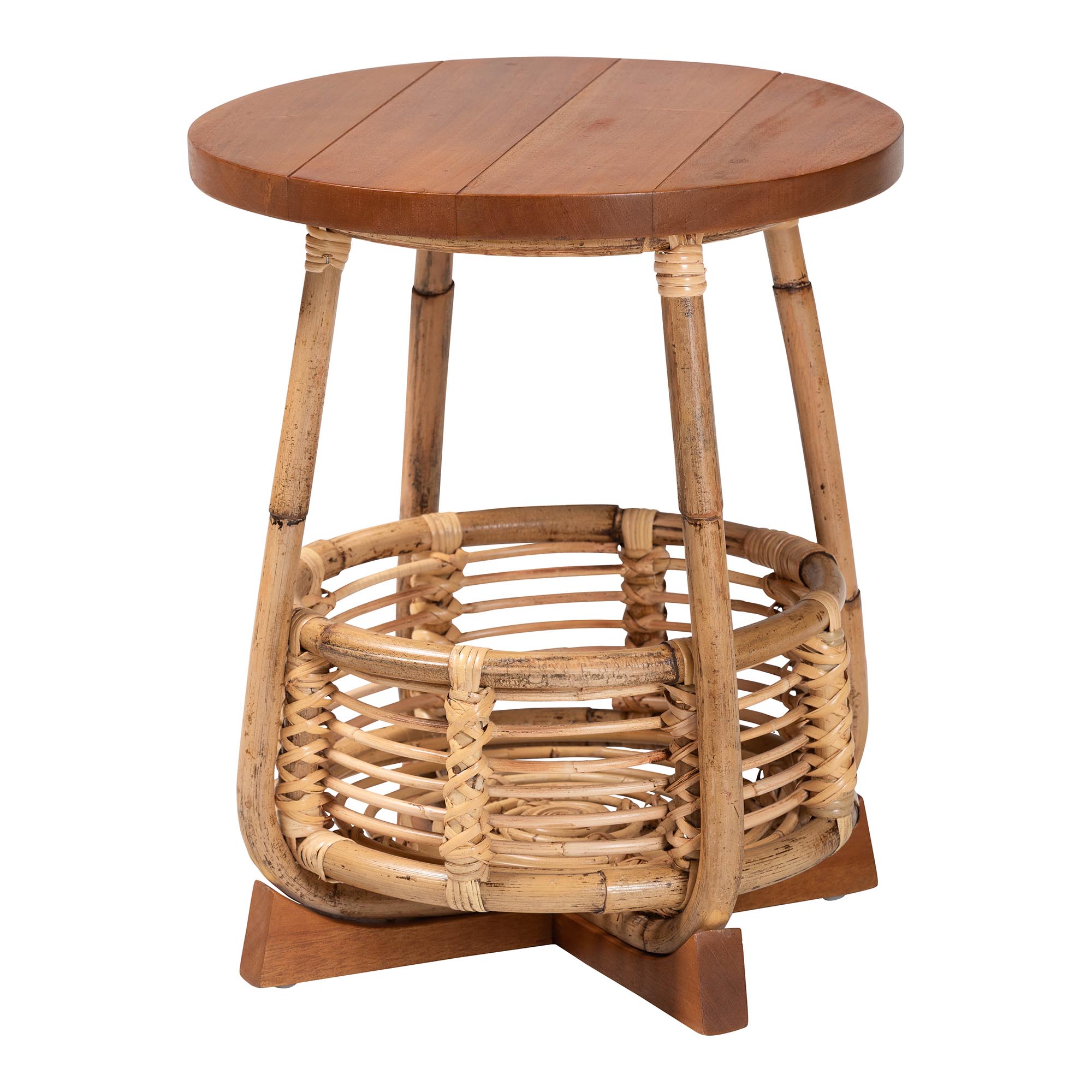Baxton Studio Bali Pari Derenik Natural Light Brown End Table