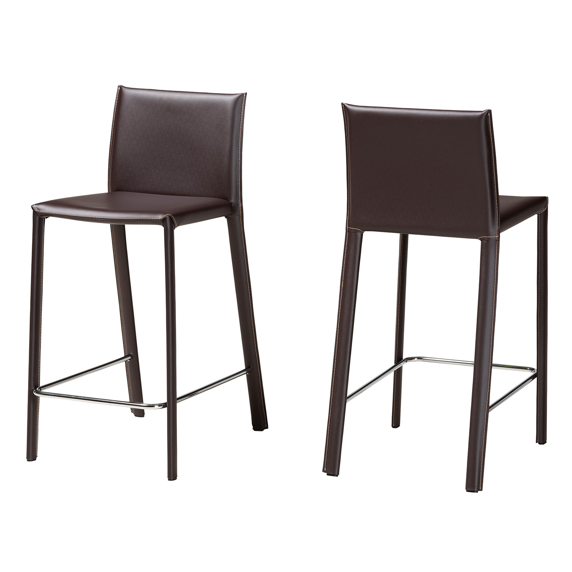 2 Baxton Studio Crawford Brown Leather Counter Height Stools