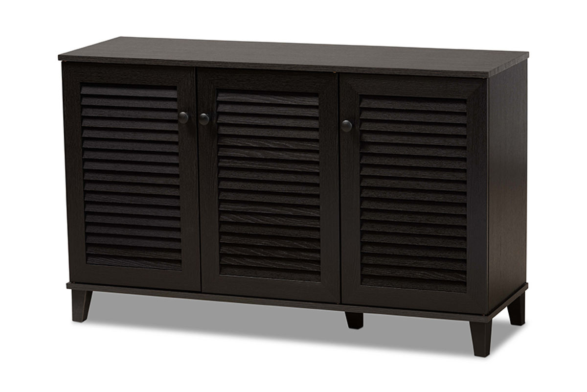 Baxton Studio Warren Dark Brown 3 Doors Storage Cabinet