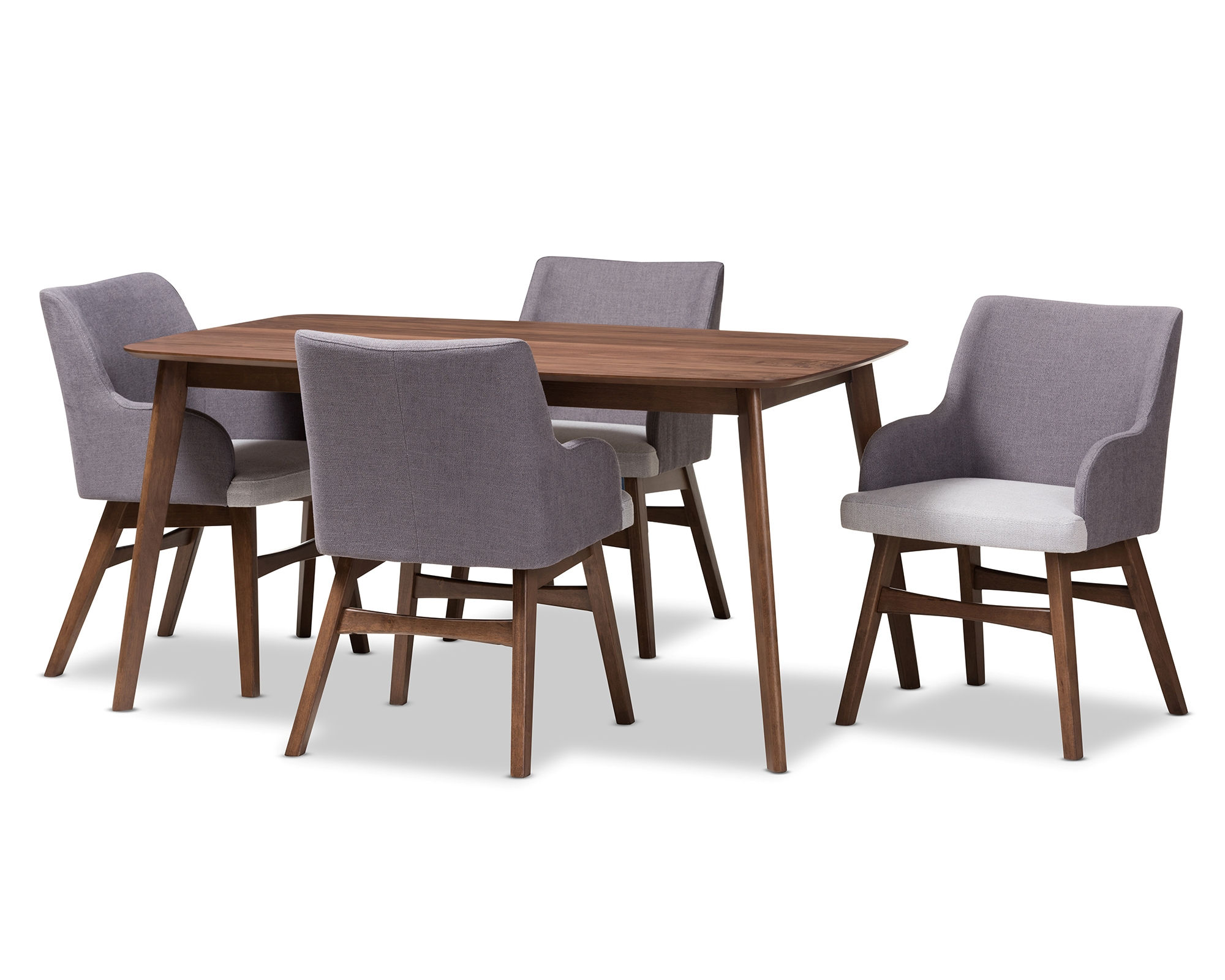 Baxton Studio Monte Grey Fabric Walnut Brown Wood Rectangular 5pc Dining Se...