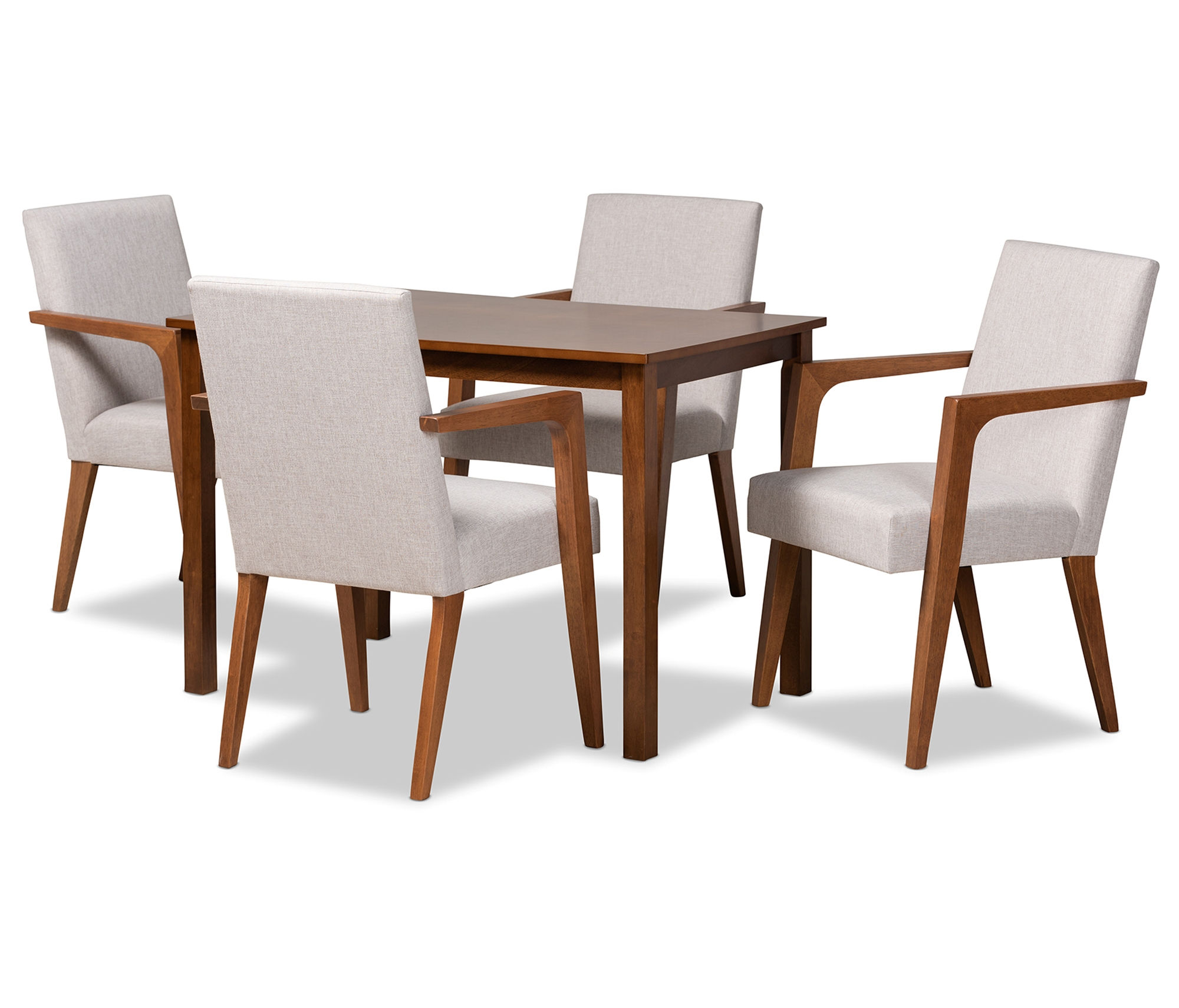 Baxton Studio Glenda Greyish Beige Fabric Walnut Brown Wood 5pc Dining Set