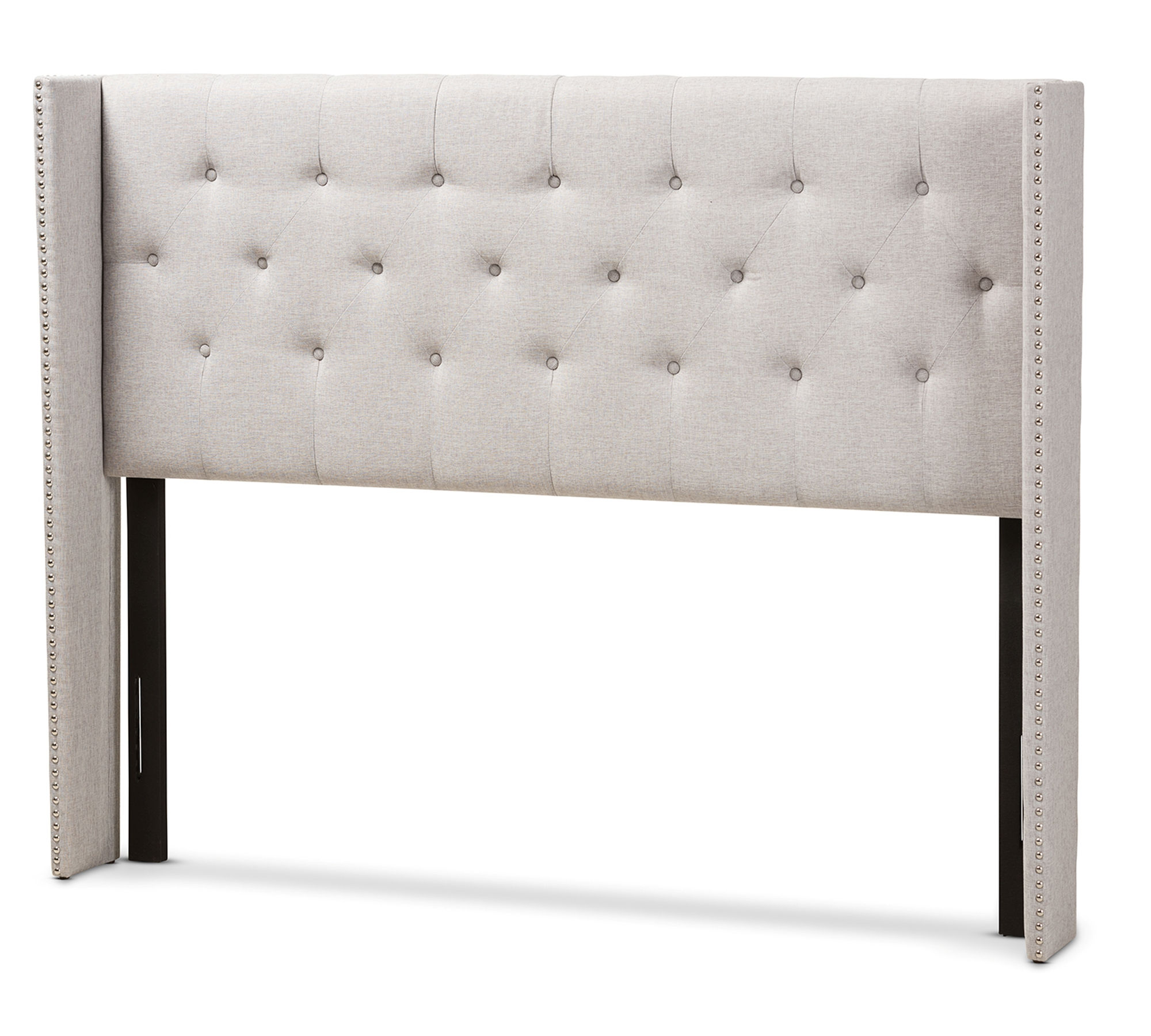 Baxton Studio Ally Greyish Beige Fabric Nailhead King Winged Headboard