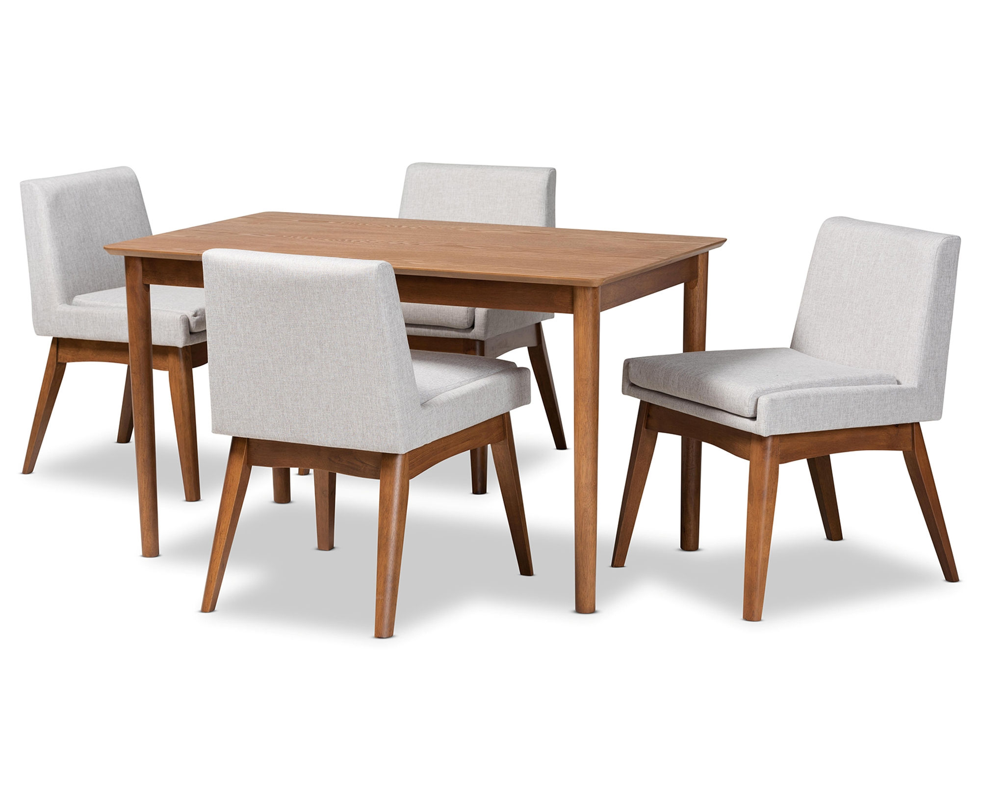 Baxton Studio Nexus Greyish Beige Fabric Walnut Brown Wood 5pc Dining Set