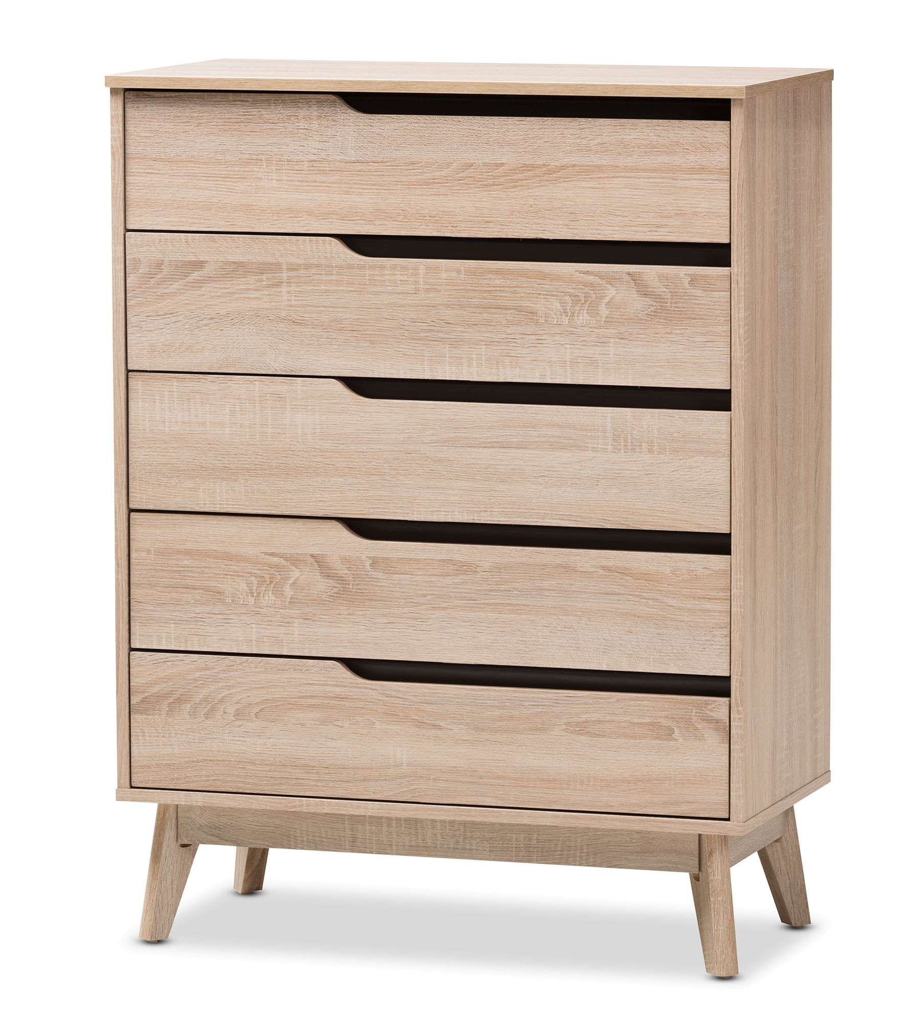 Baxton Studio Fella Light Brown Wood 5 Drawers Chest