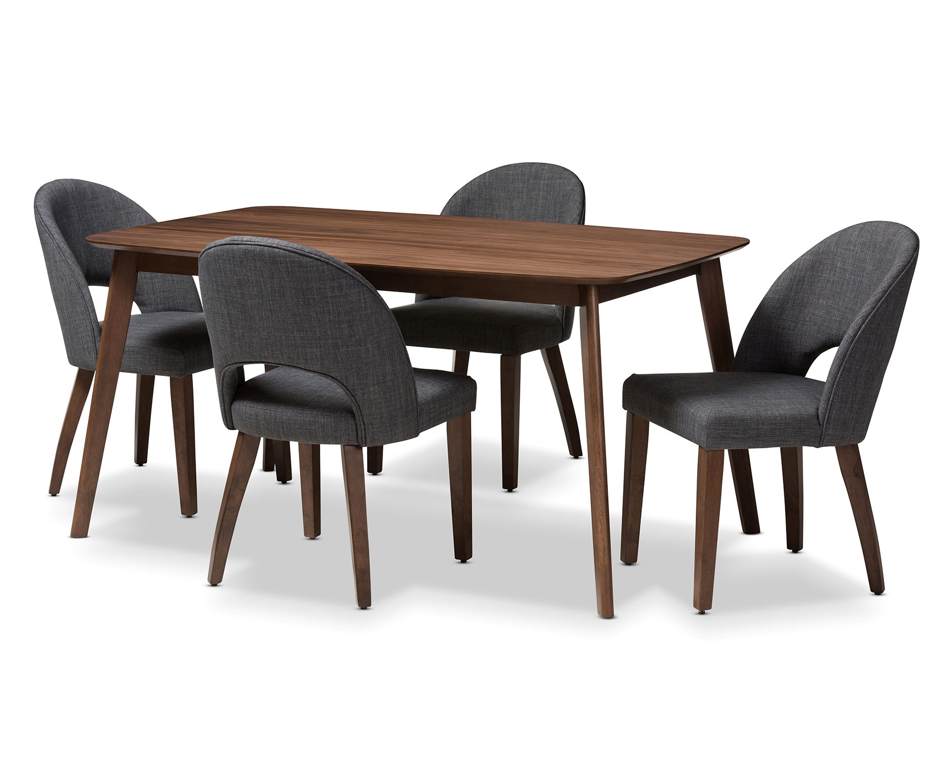 Baxton Studio Wesley Dark Grey Fabric Walnut Wood 5pc Dining Set