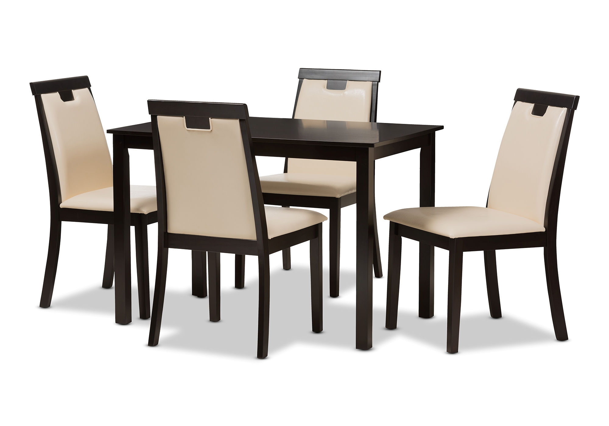 Baxton Studio Evelyn Beige Faux Leather Dark Brown Wood 5pc Dining Set