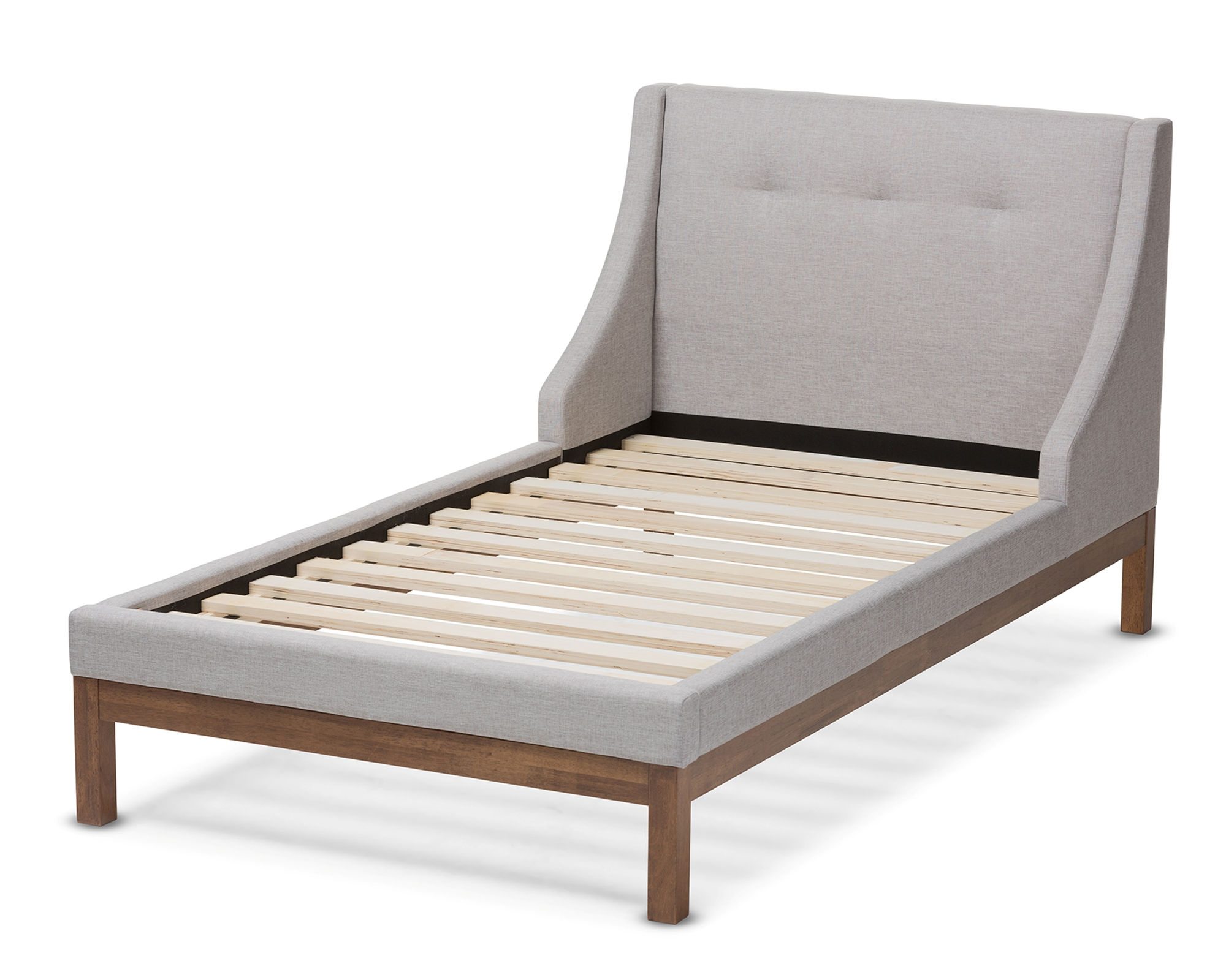 Baxton Studio Louvain Greyish Beige Fabric Upholstered Twin Platform Bed