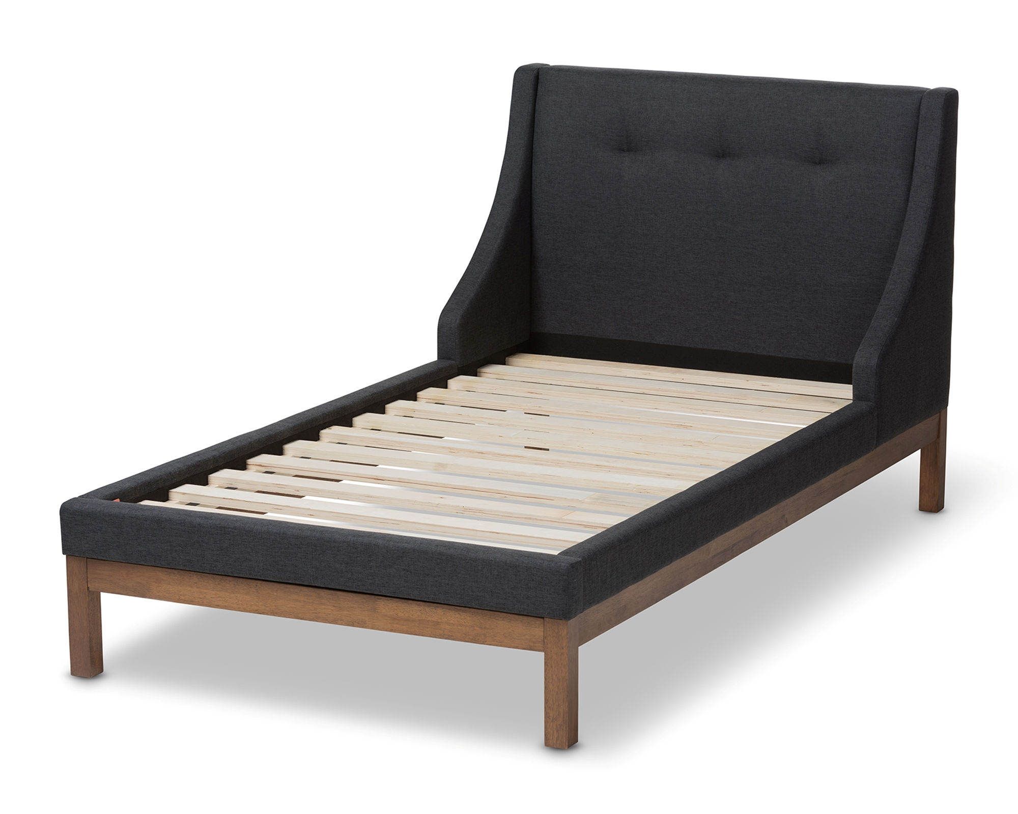 Baxton Studio Louvain Dark Grey Fabric Upholstered Twin Platform Bed