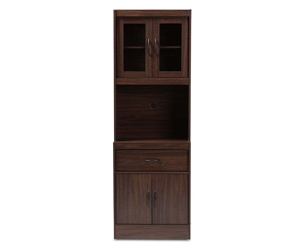 Baxton Studio Laurana Walnut Brown Wood Kitchen Cabinet and Hutch