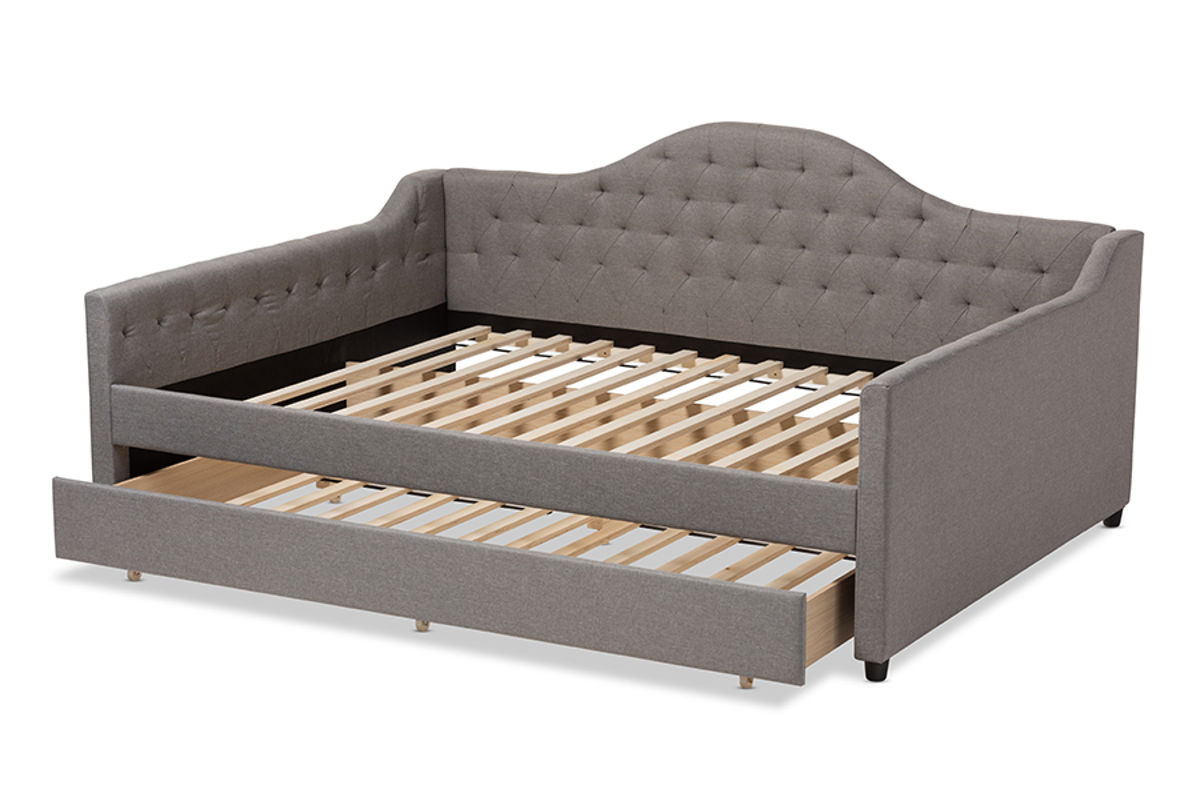 Baxton Studio Eliza Grey Fabric Upholstered Queen Daybed with Trundle