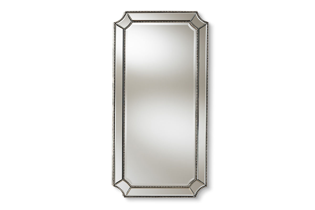 Baxton Studio Romina Art Deco Antique Silver Accent Wall Mirror