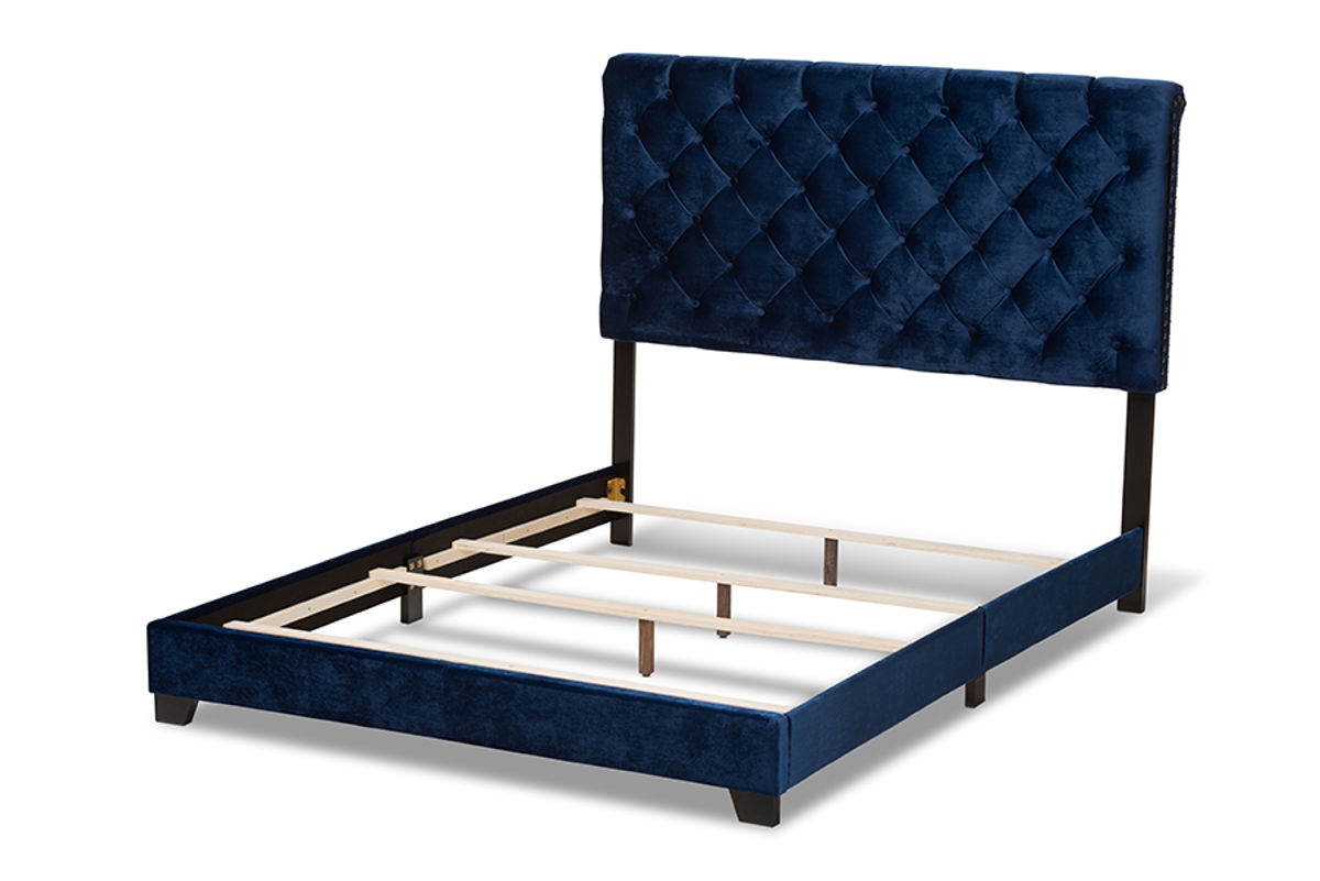 Baxton Studio Candace Navy Blue Navy Velvet Upholstered Full Bed