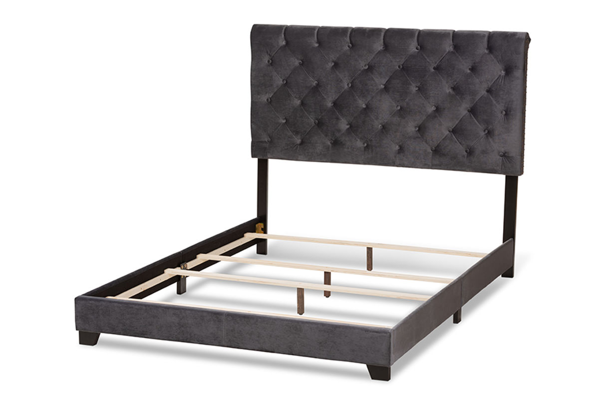 Baxton Studio Candace Dark Grey Velvet Upholstered Full Bed