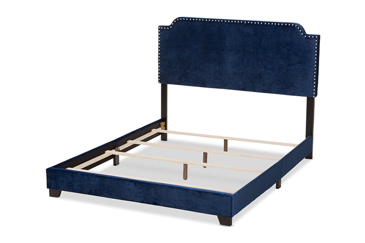 Baxton Studio Darcy Navy Blue Velvet Upholstered Full Bed