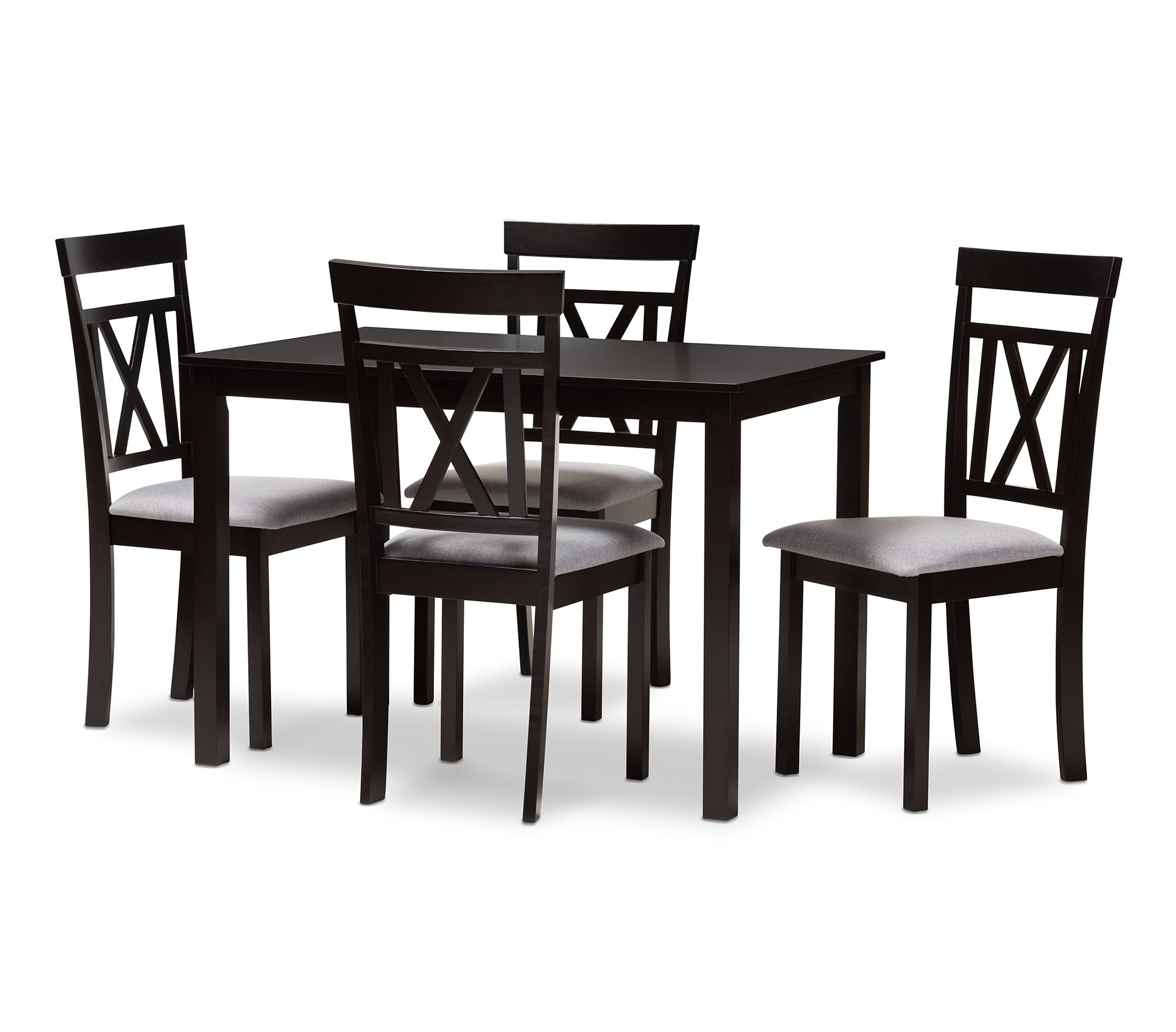 Baxton Studio Rosie Grey Fabric Espresso Brown Wood 5pc Dining Set