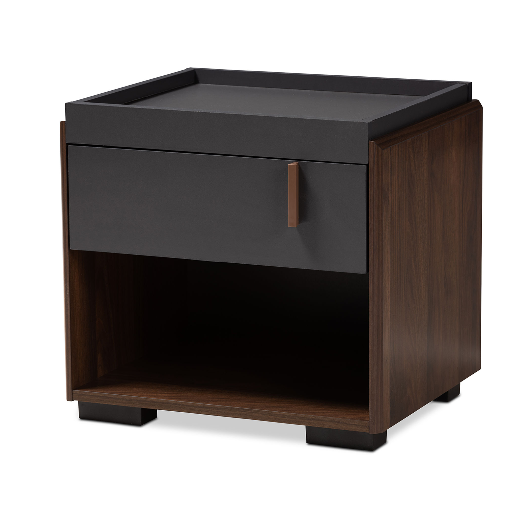Baxton Studio Rikke Gray Walnut Wood 1 Drawer Night Stand