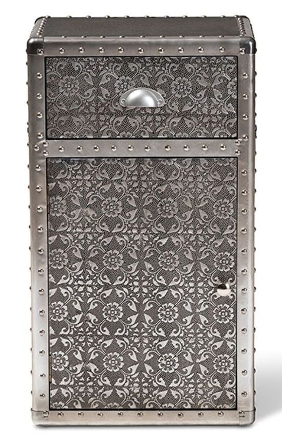 Baxton Studio Cosette Silver Metal Floral Accent Cabinet