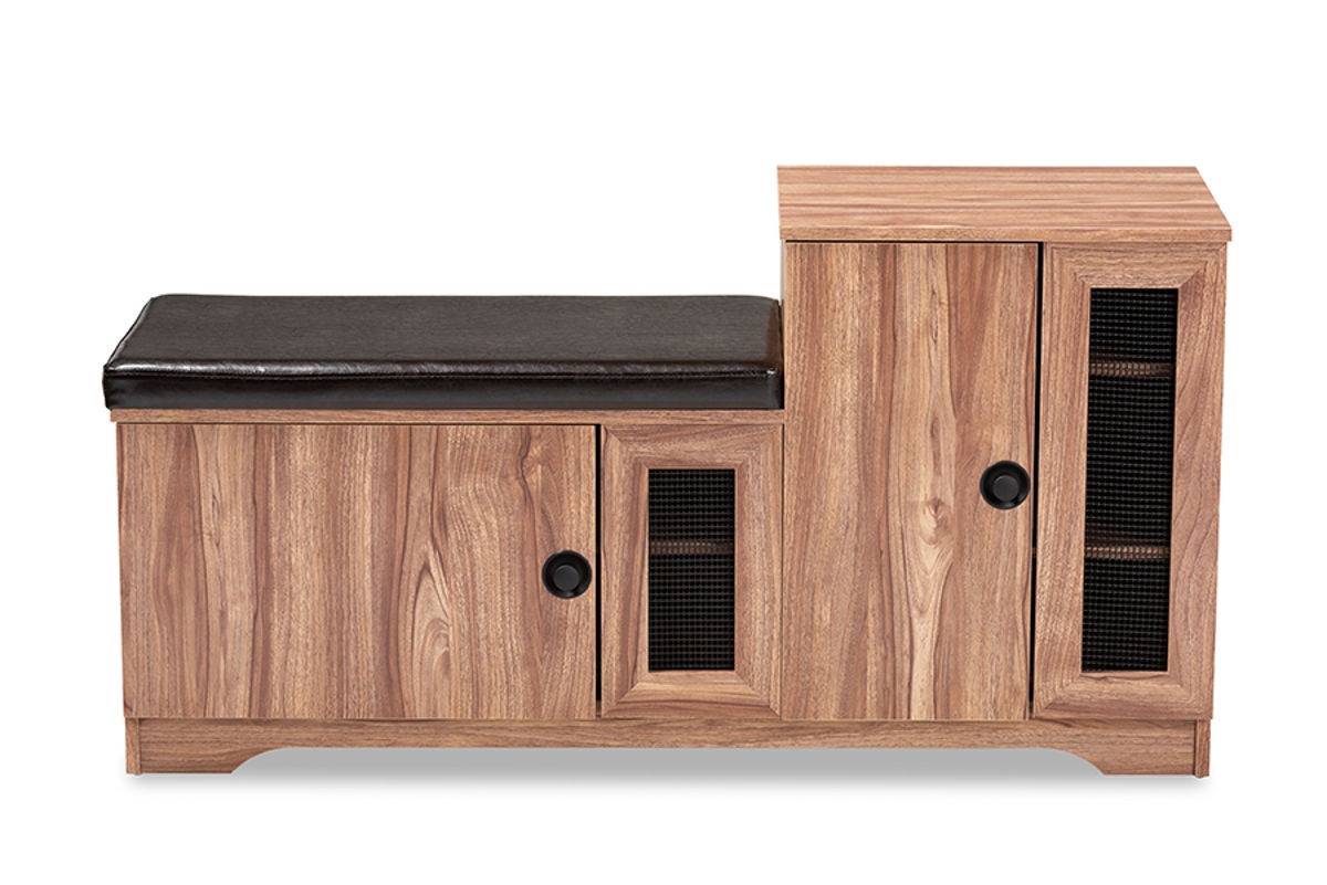 Baxton Studio Valina Dark Brown Faux Leather Upholstered Shoe Storage Bench...