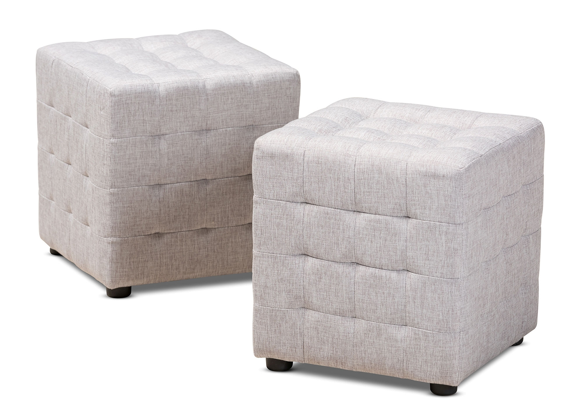 2 Baxton Studio Elladio Greyish Beige Fabric Upholstered Tufted Cube Ottoma...
