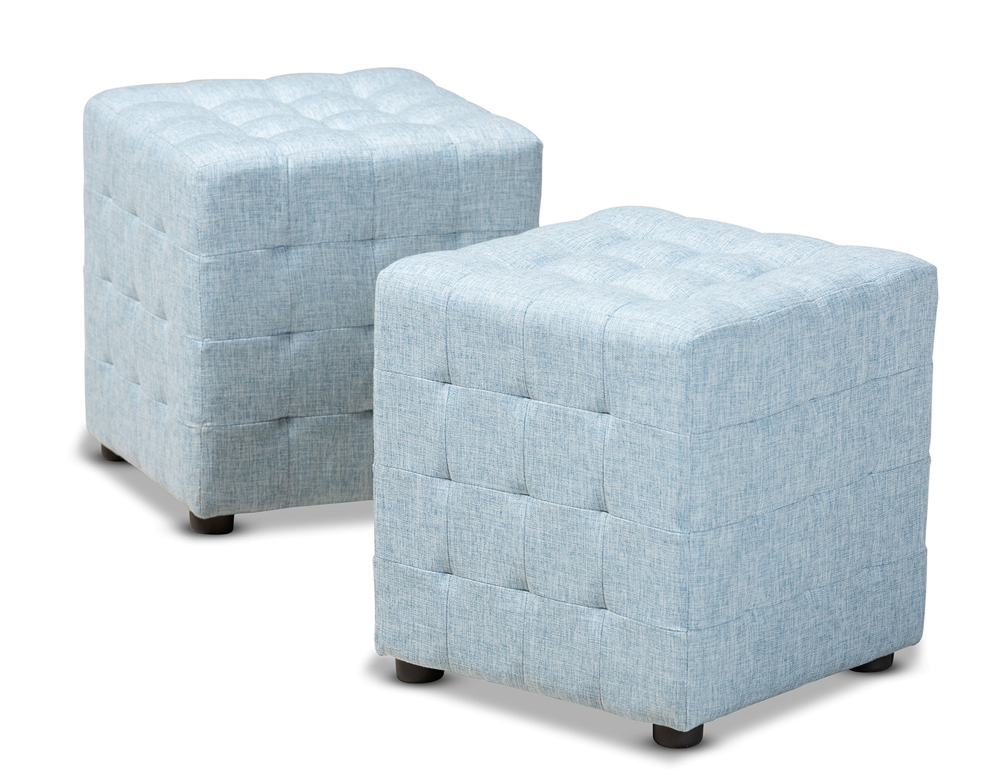 2 Baxton Studio Elladio Light Blue Fabric Upholstered Tufted Cube Ottomans
