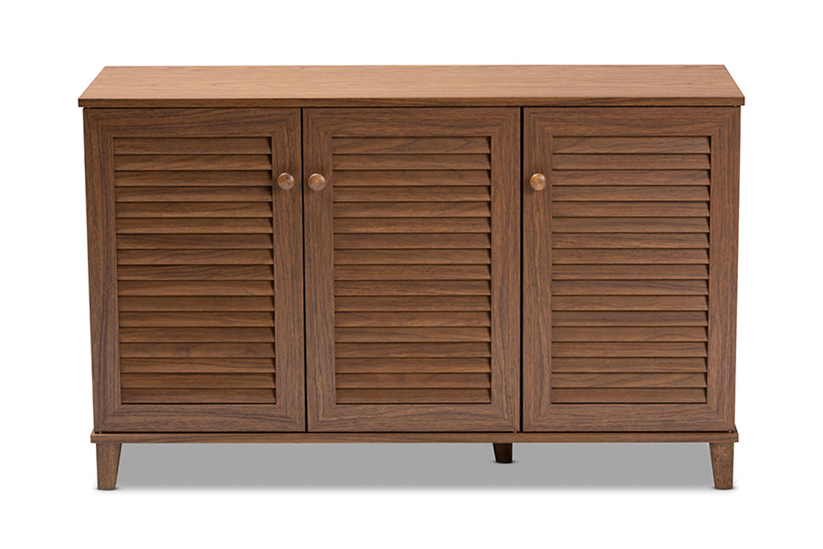 Baxton Studio Coolidge Walnut Wood 8 Shelves Shoe Storage Cabinet
