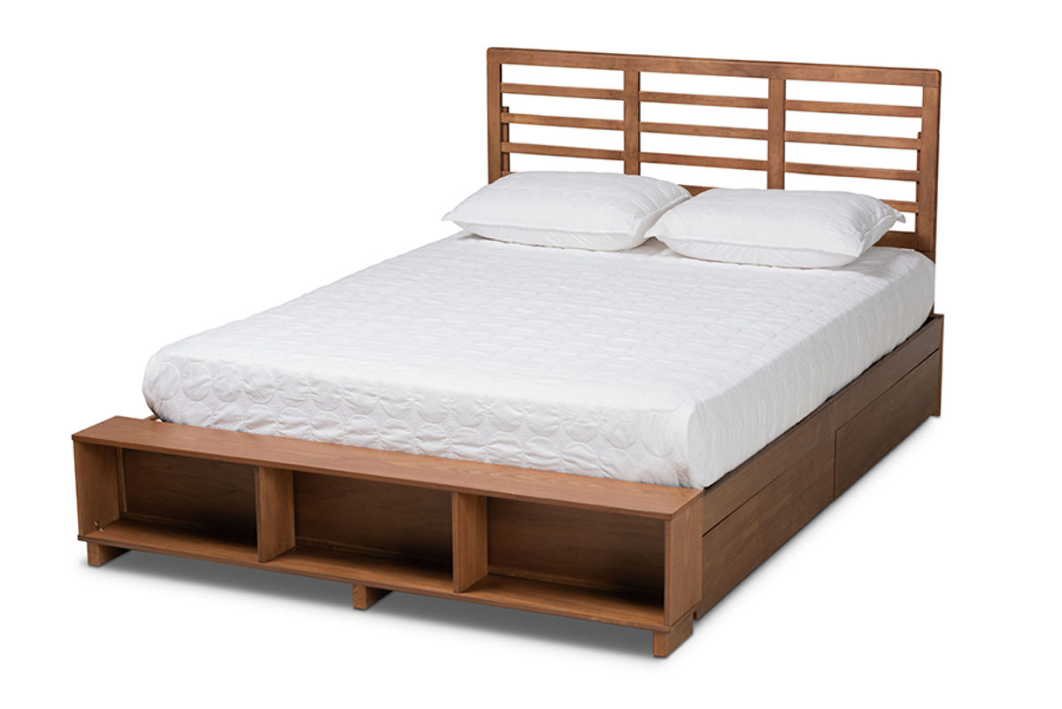 Baxton Studio Milana Ash Walnut Brown King Platform Storage Bed