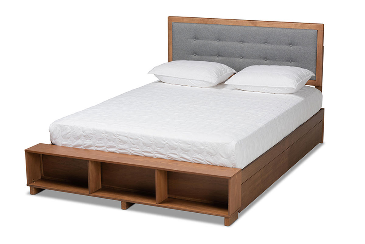 Baxton Studio Cosma Walnut Brown Grey Full Platform Storage Bed