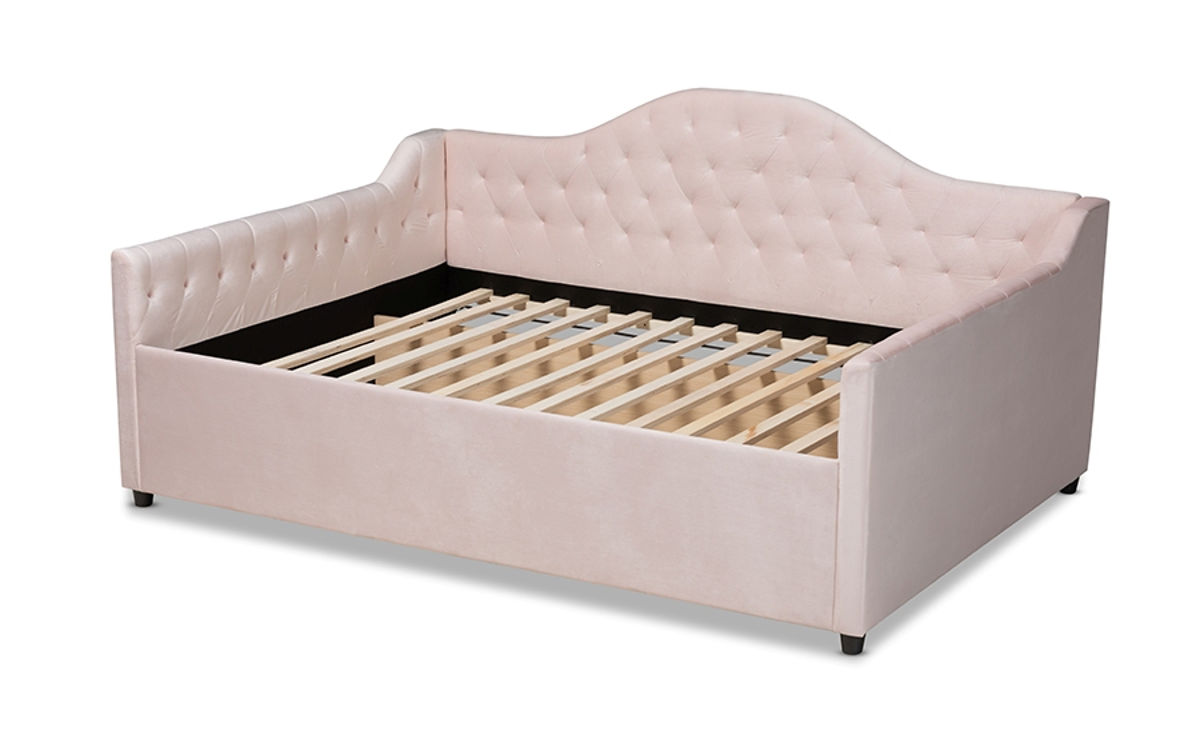Baxton Studio Perry Light Pink Velvet Button Tufted Queen Daybed