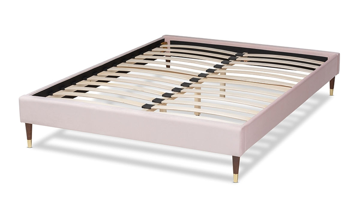 Baxton Studio Volden Light Pink Velvet Upholstered Full Platform Bed Frame