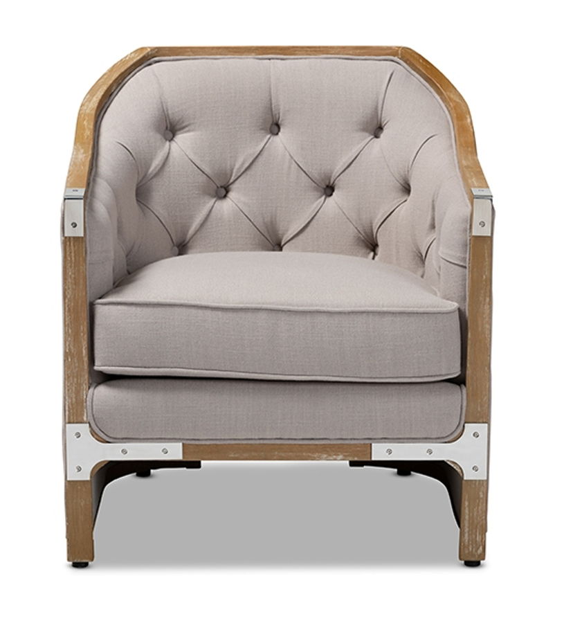 Baxton Studio Terina Beige Fabric Upholstered Armchair with Metal Accents