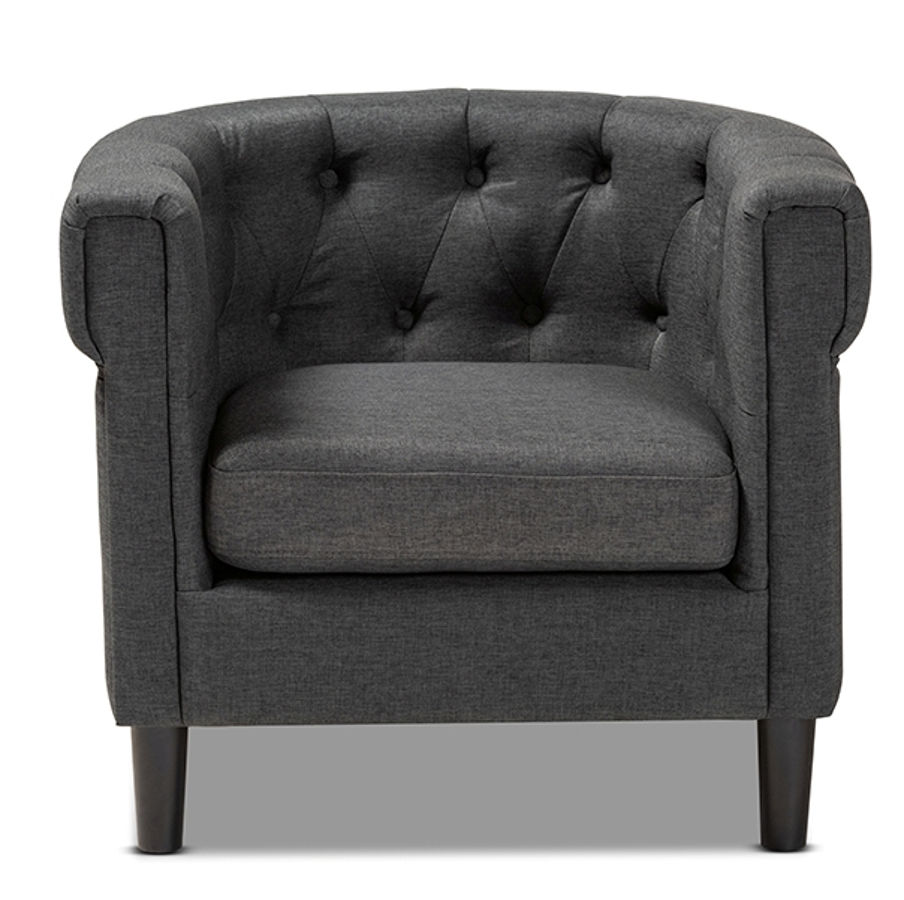 Baxton Studio Bisset Charcoal Fabric Upholstered Chesterfield Chair