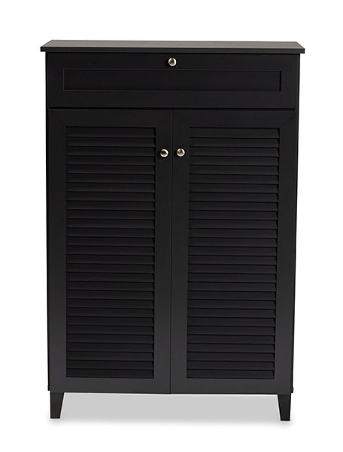 Baxton Studio Coolidge Dark Grey 5 Shelves Shoe Storage Cabinet with Drawer