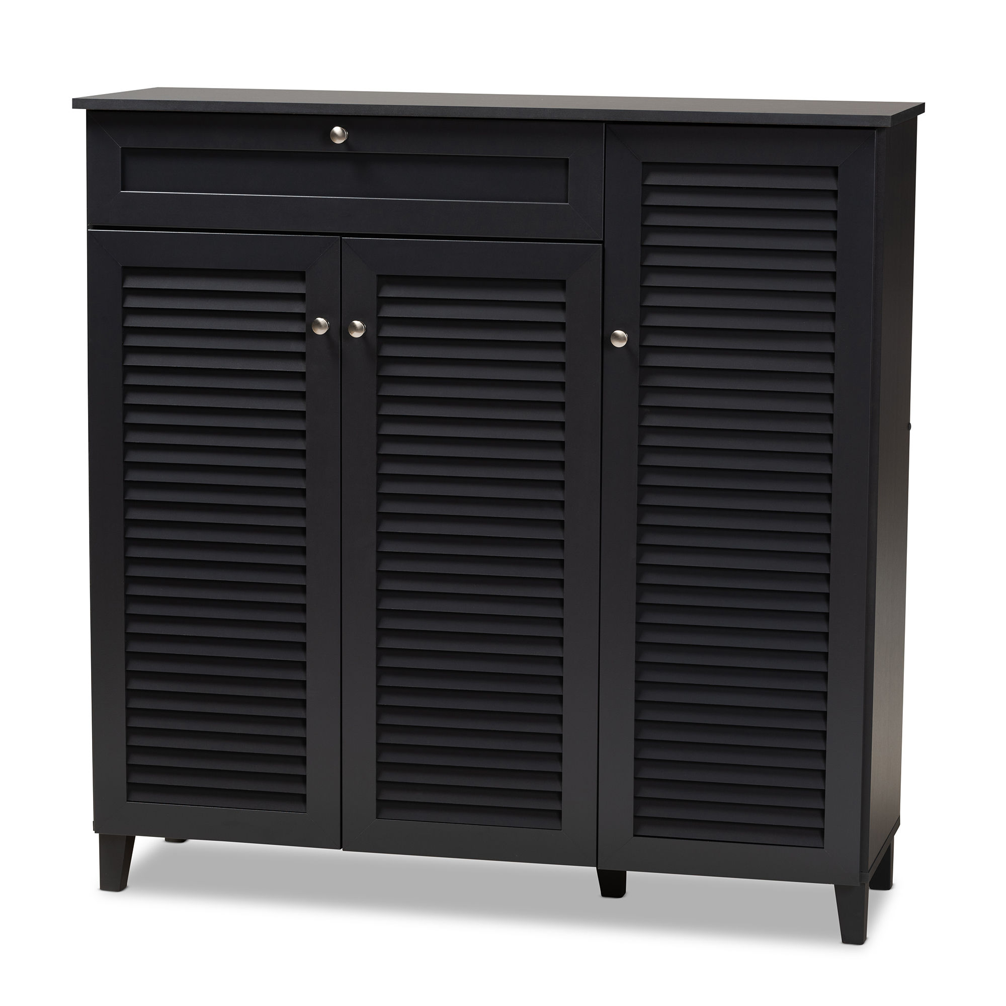 Baxton Studio Coolidge Dark Grey 11 Shelves Shoe Storage Cabinet with Drawe...