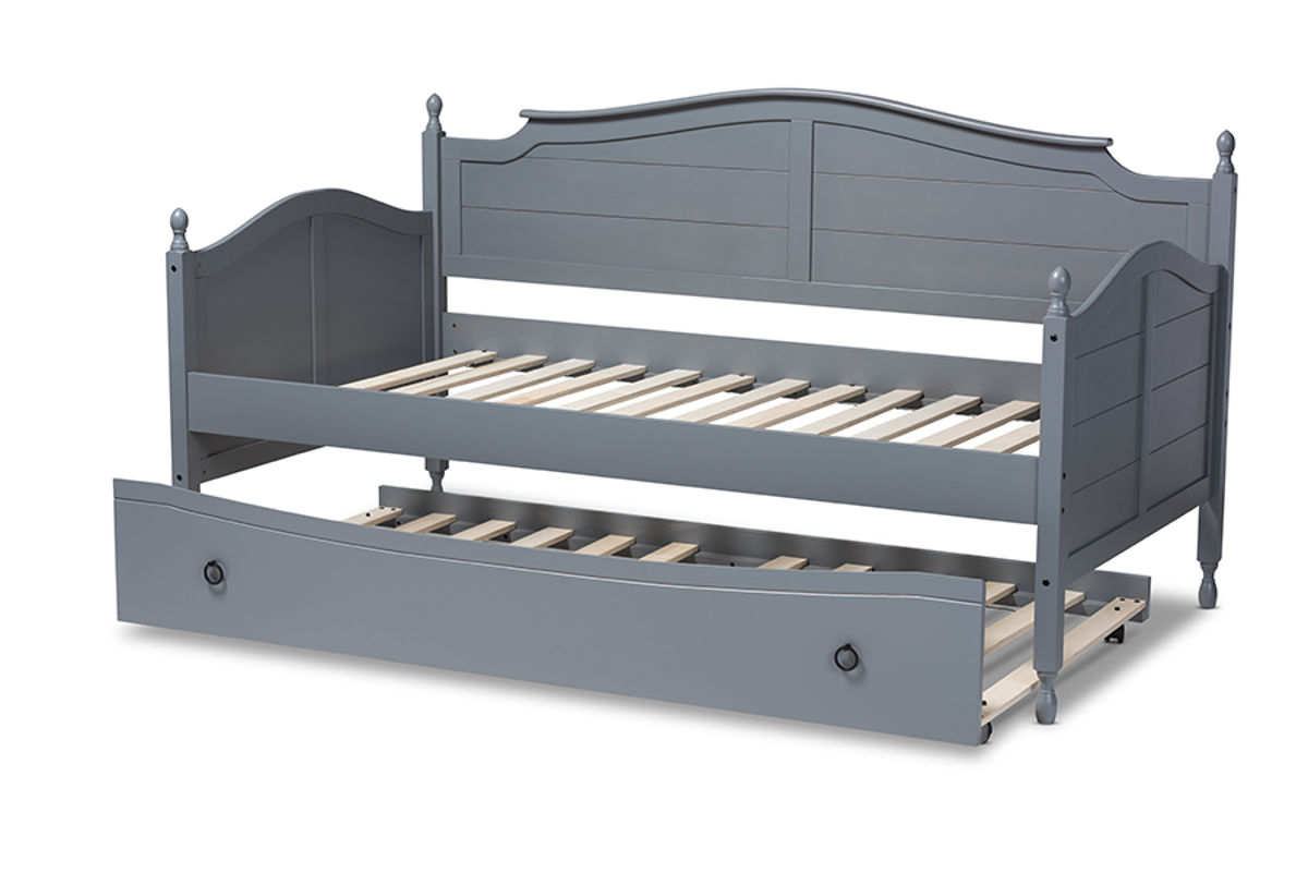 Baxton Studio Mara Grey Wood Twin Daybed with Roll Out Trundle Bed
