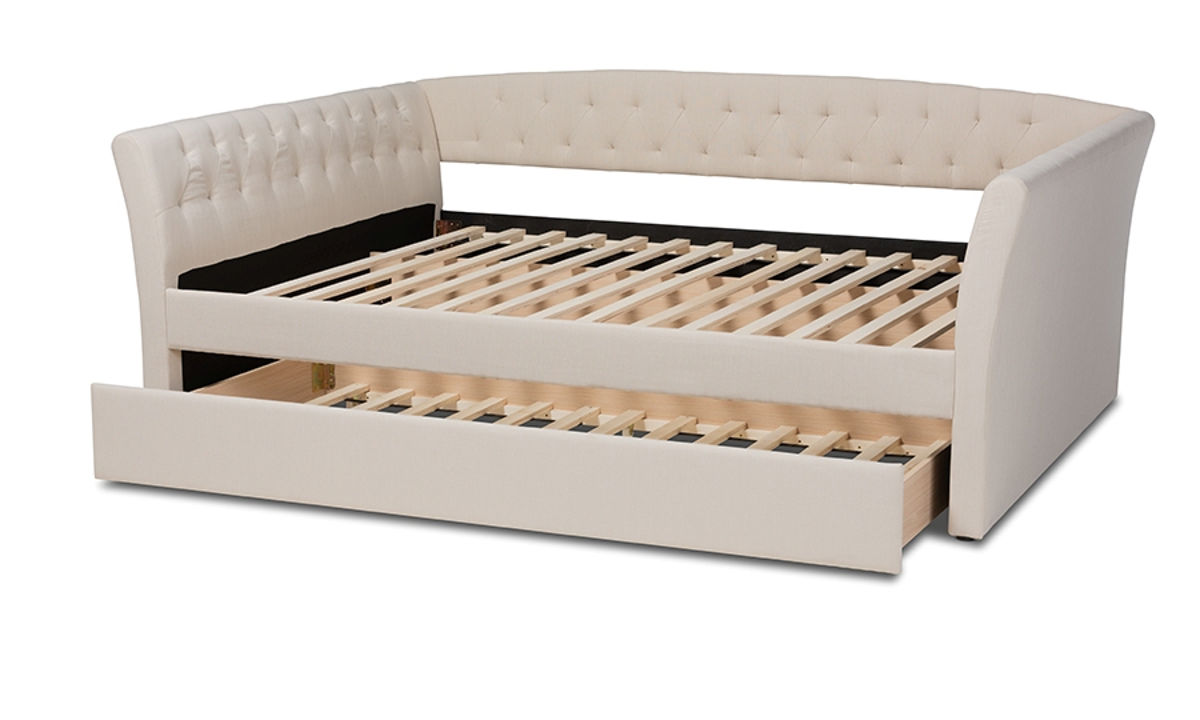 Baxton Studio Delora Beige Fabric Full Daybed with Roll Out Trundle Bed